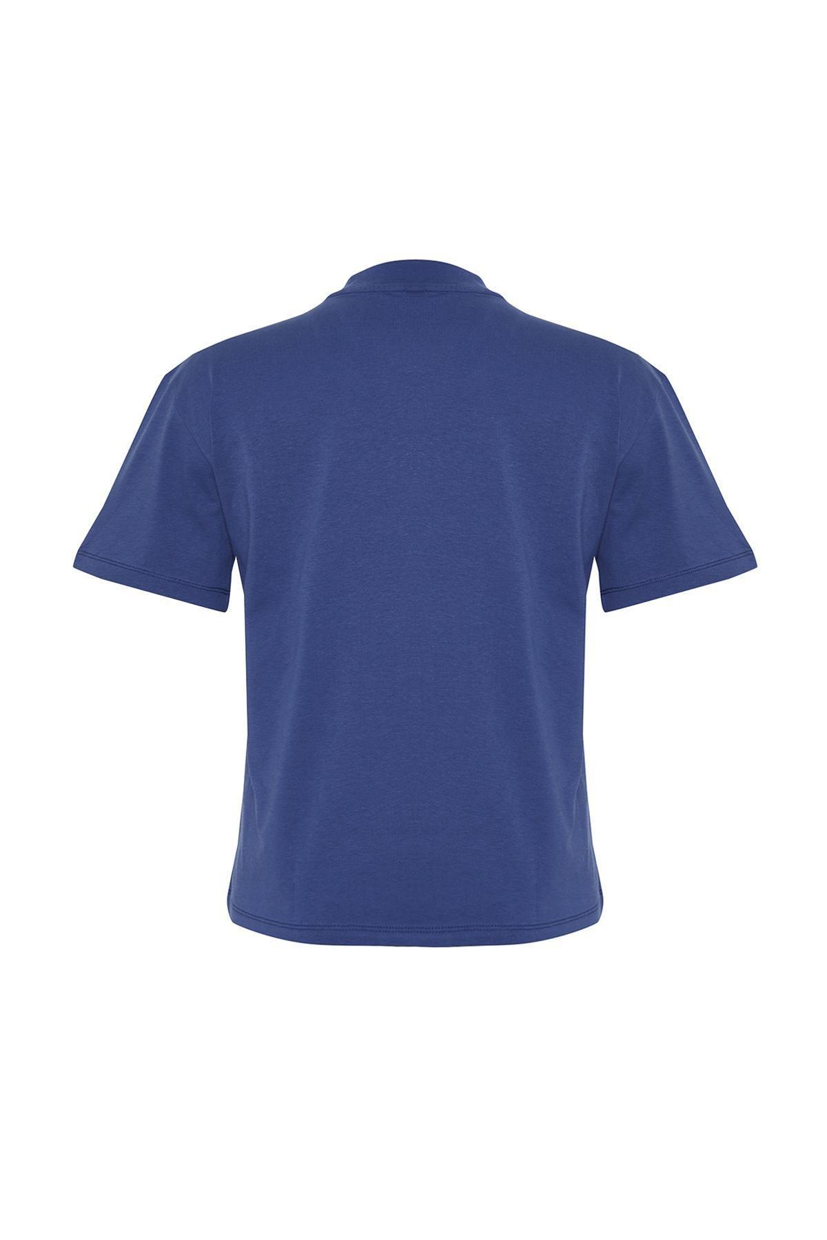 Navy Standing Collar T-Shirt, , large image number 6