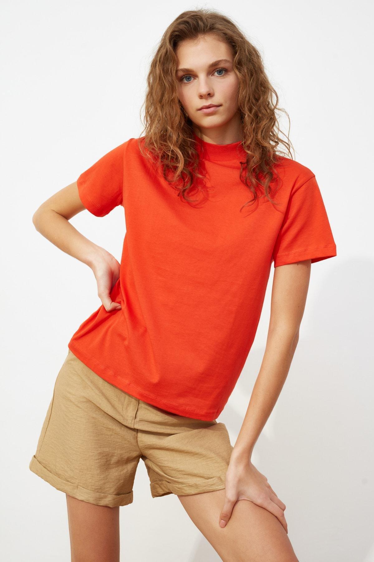 Red Standing Collar T-Shirt, , large image number 0