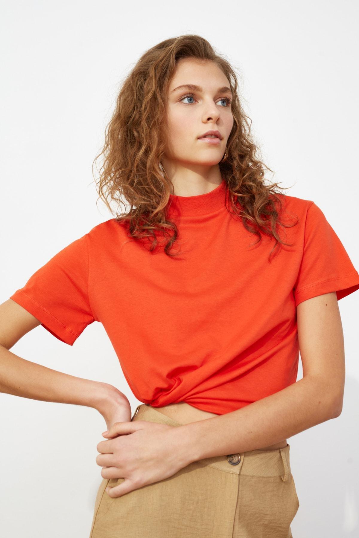 Red Standing Collar T-Shirt, , large image number 1