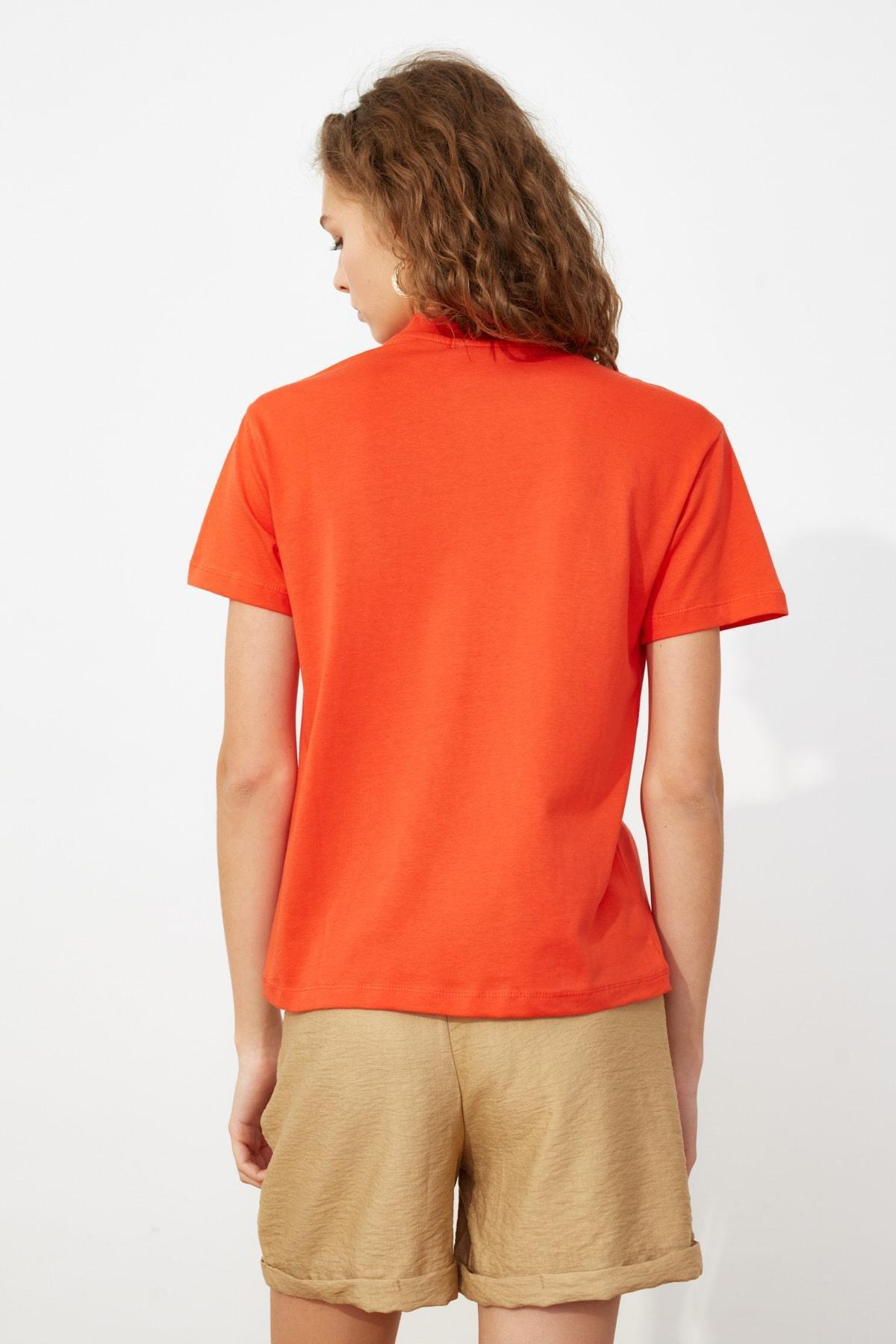 Red Standing Collar T-Shirt, , large image number 3