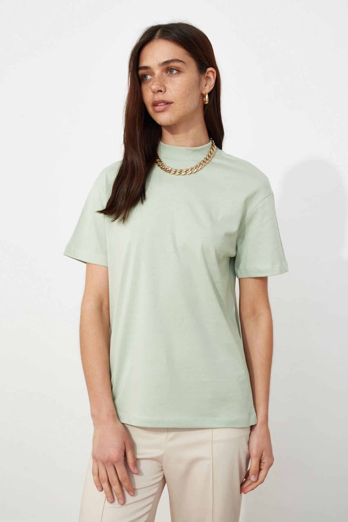 Green Standing Collar T-Shirt, Green, large image number 0
