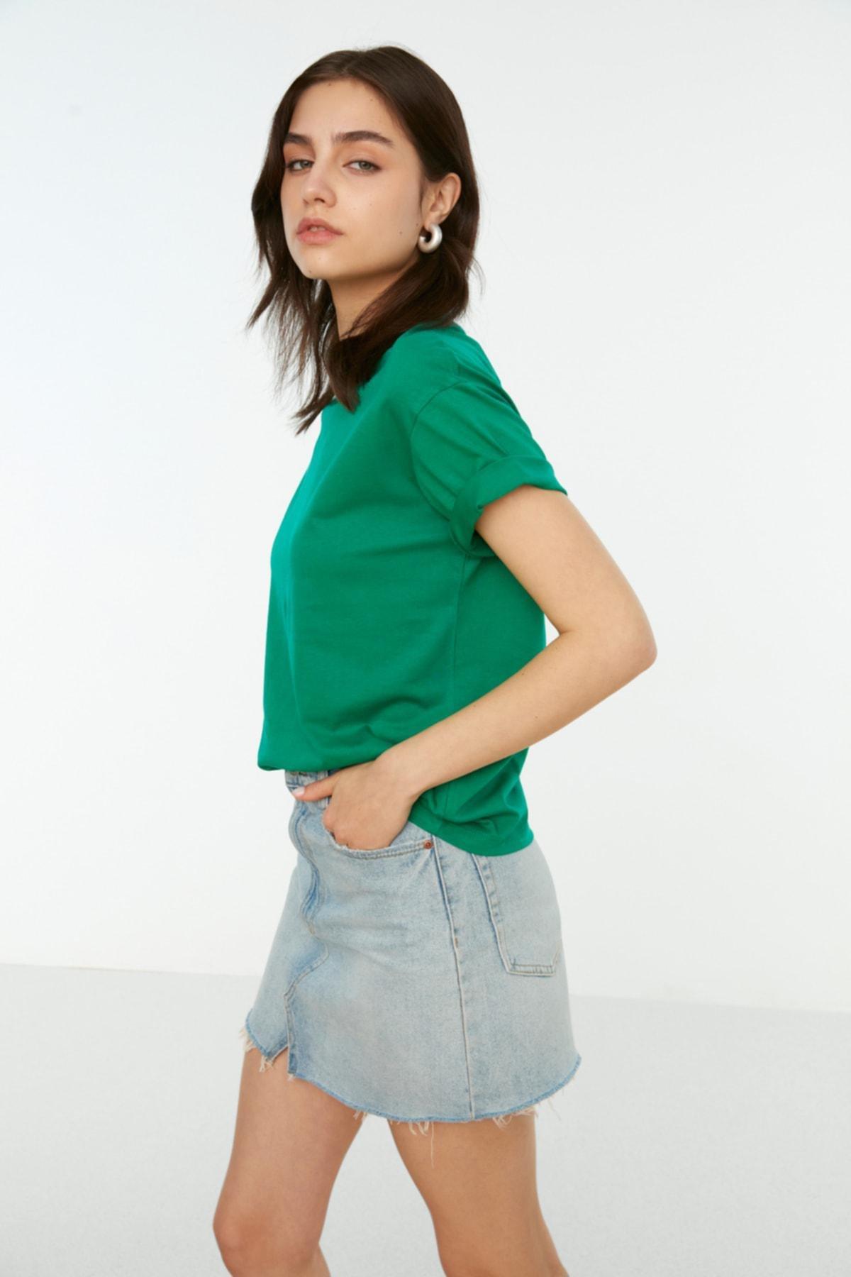 Green Standing Collar T-Shirt, , large image number 2