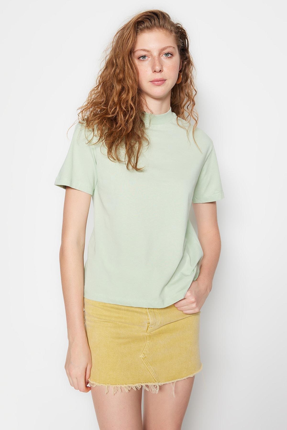 Green Standing Collar T-Shirt, Green, large image number 3