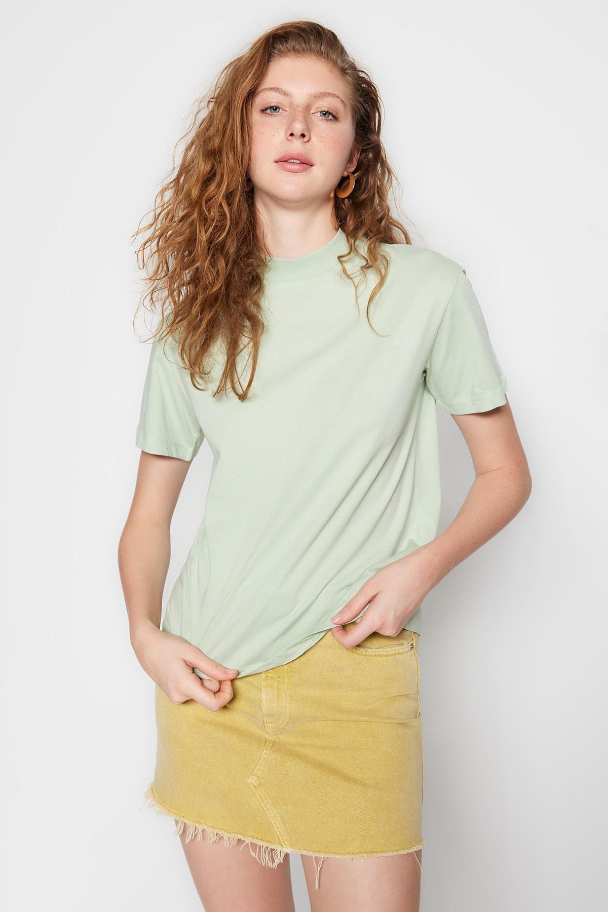 Green Standing Collar T-Shirt, Green, large image number 4