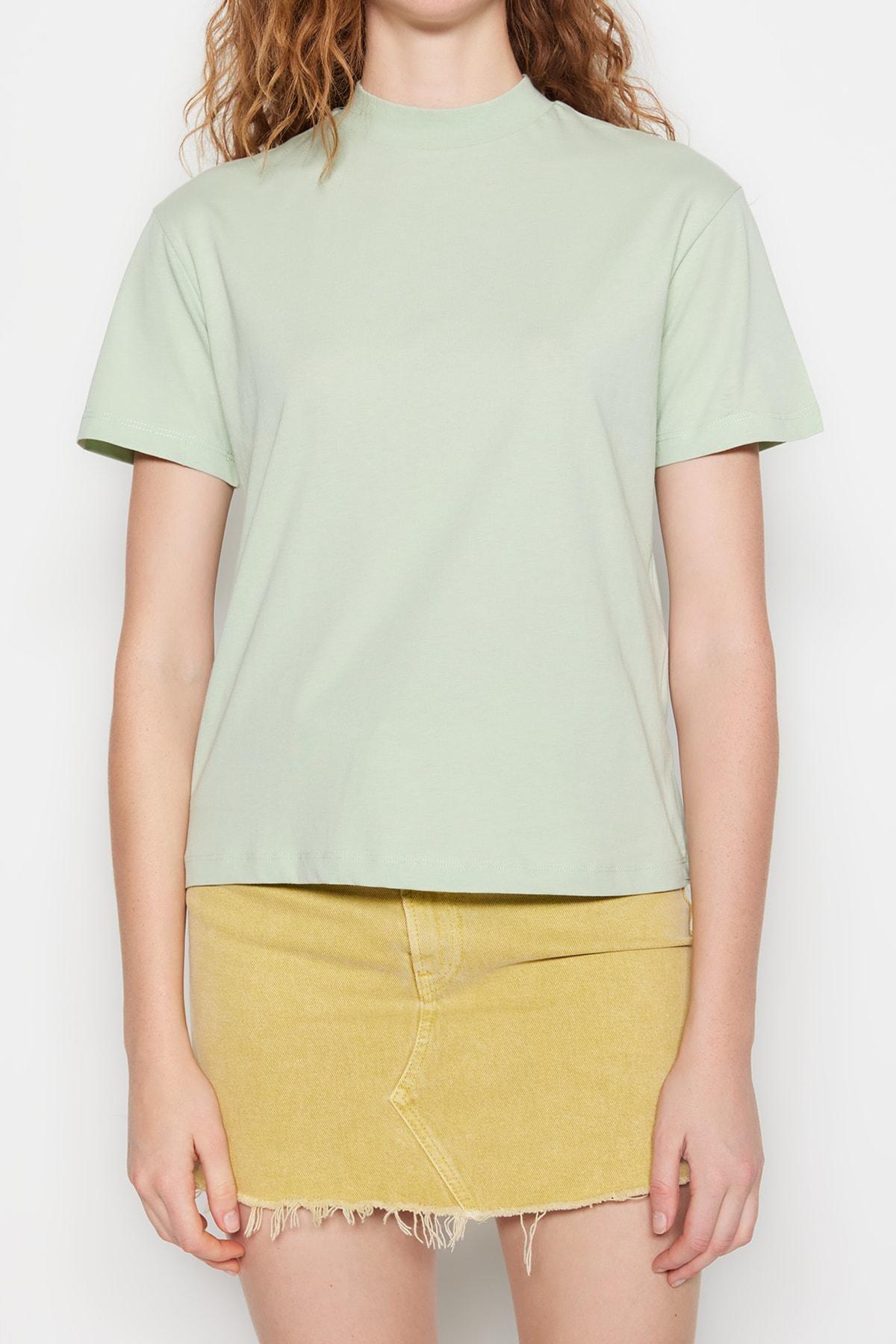 Green Standing Collar T-Shirt, Green, large image number 8