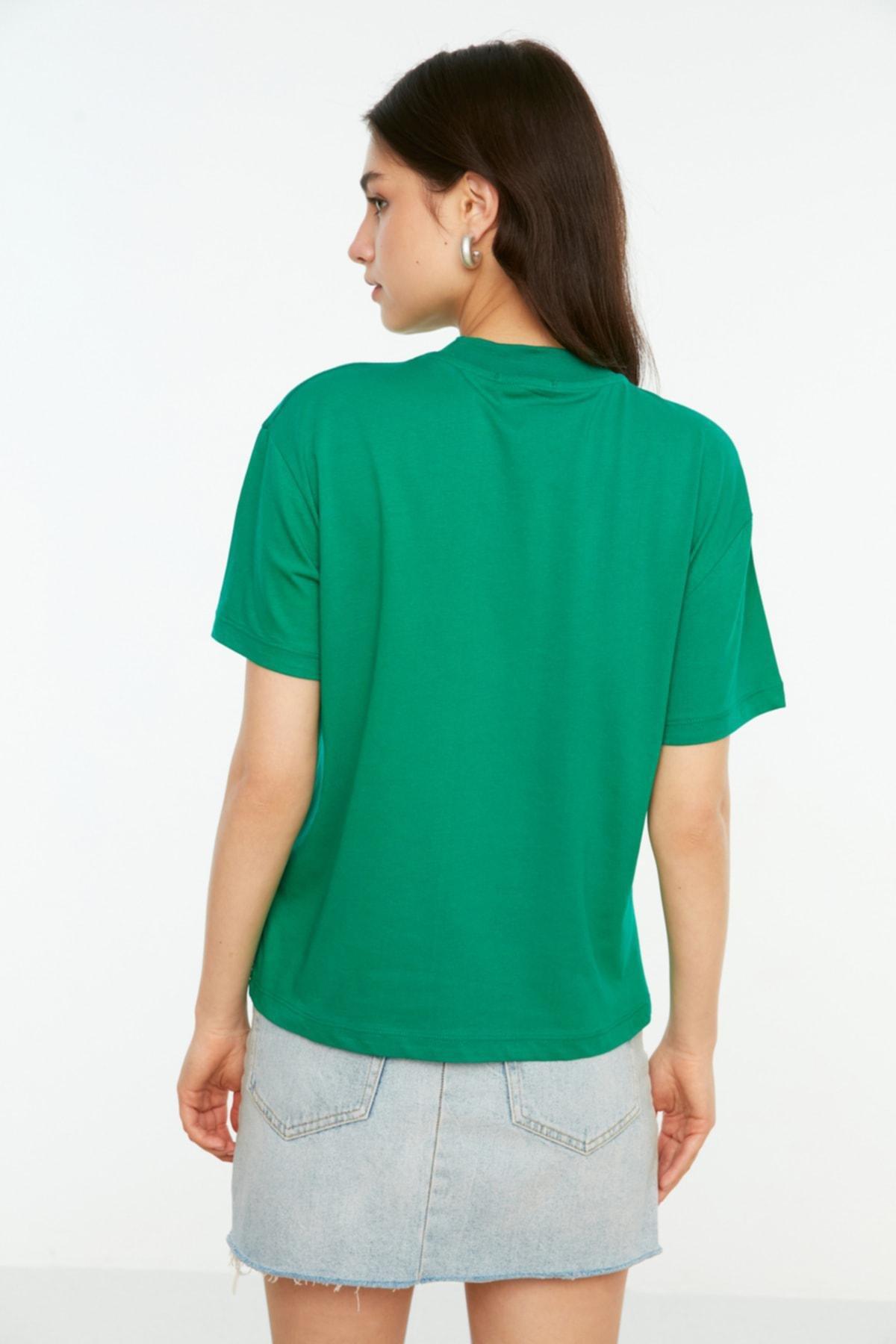 Green Standing Collar T-Shirt, Green, large image number 9