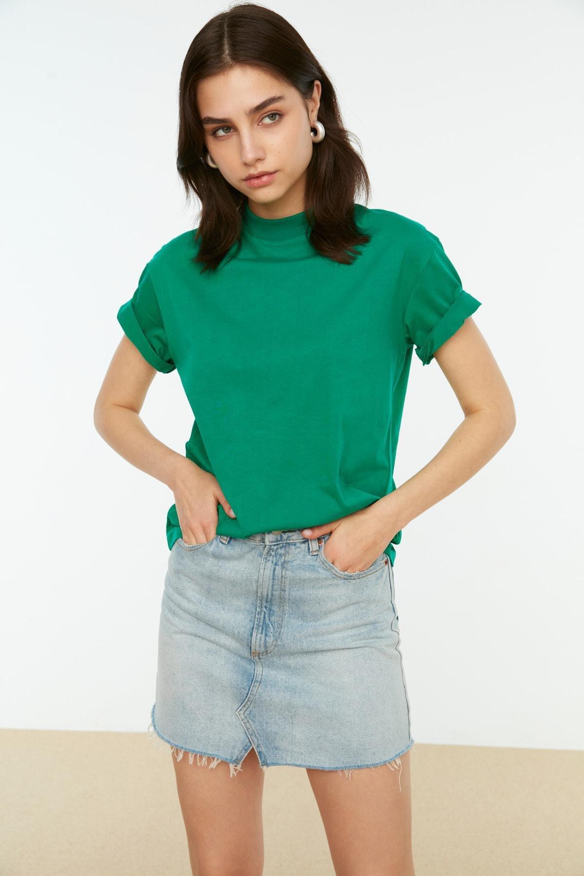 Green Standing Collar T-Shirt, Green, large image number 11