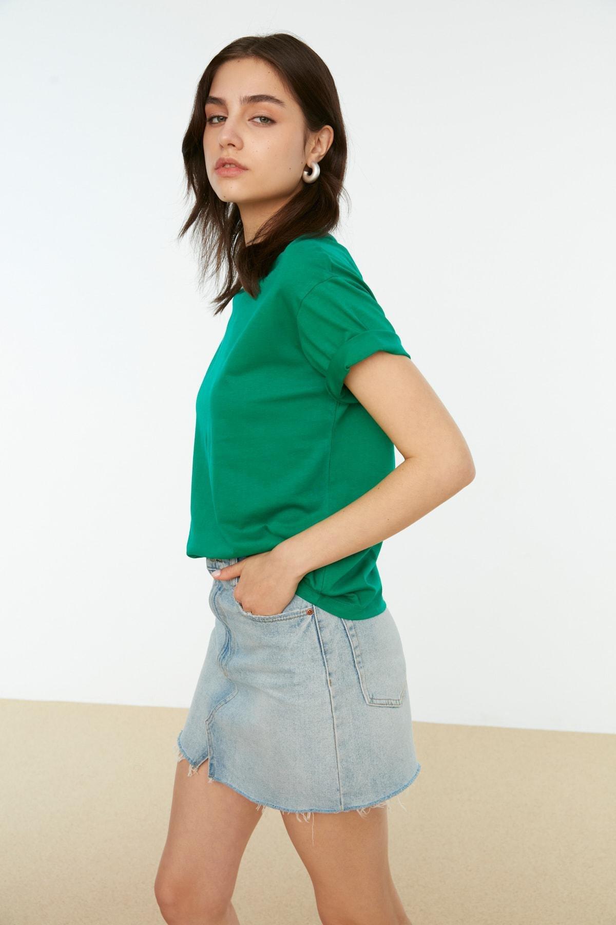 Green Standing Collar T-Shirt, Green, large image number 14