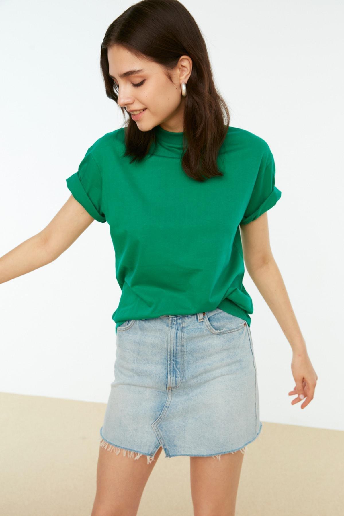 Green Standing Collar T-Shirt, Green, large image number 16