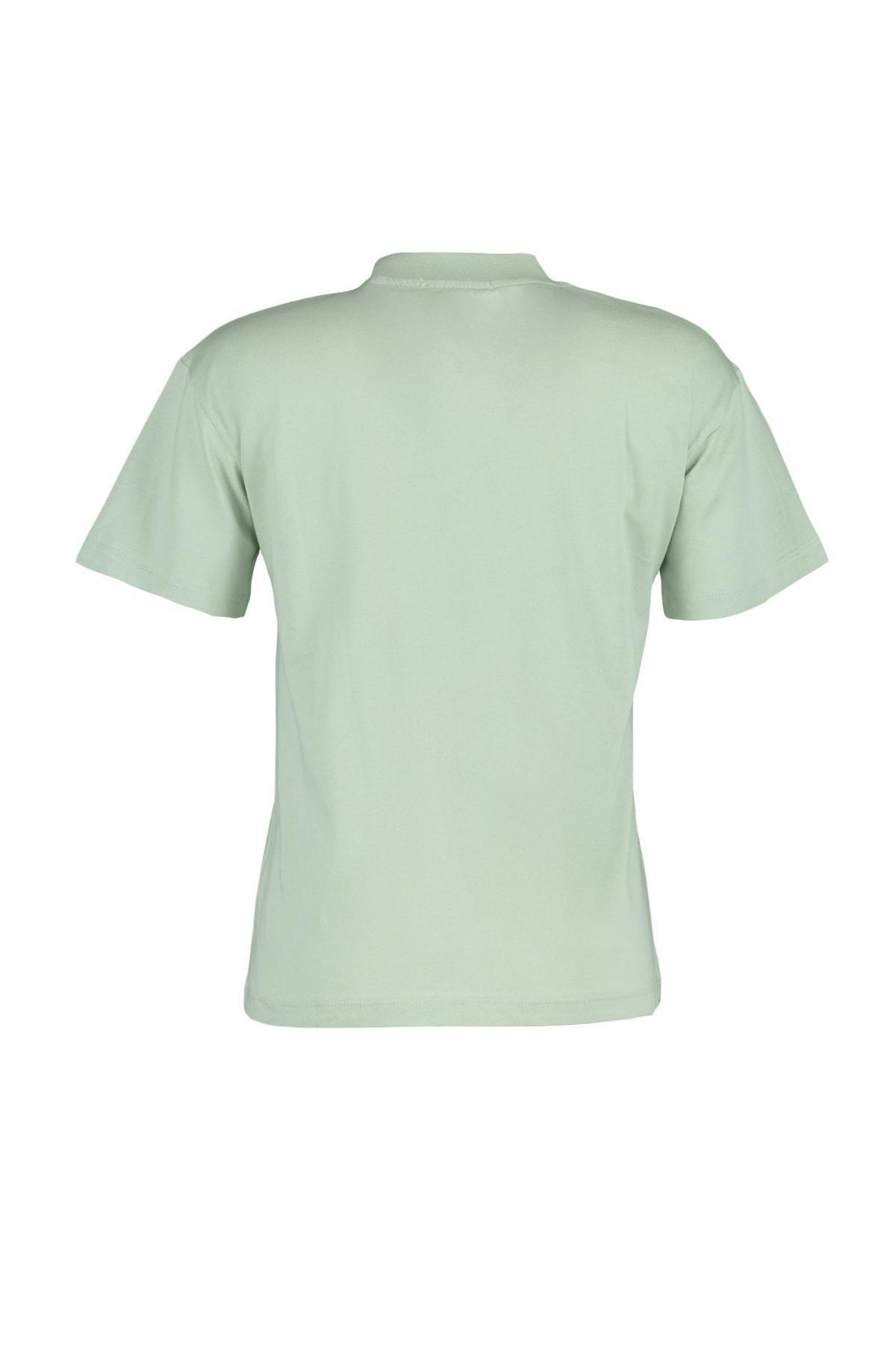 Green Standing Collar T-Shirt, Green, large image number 17
