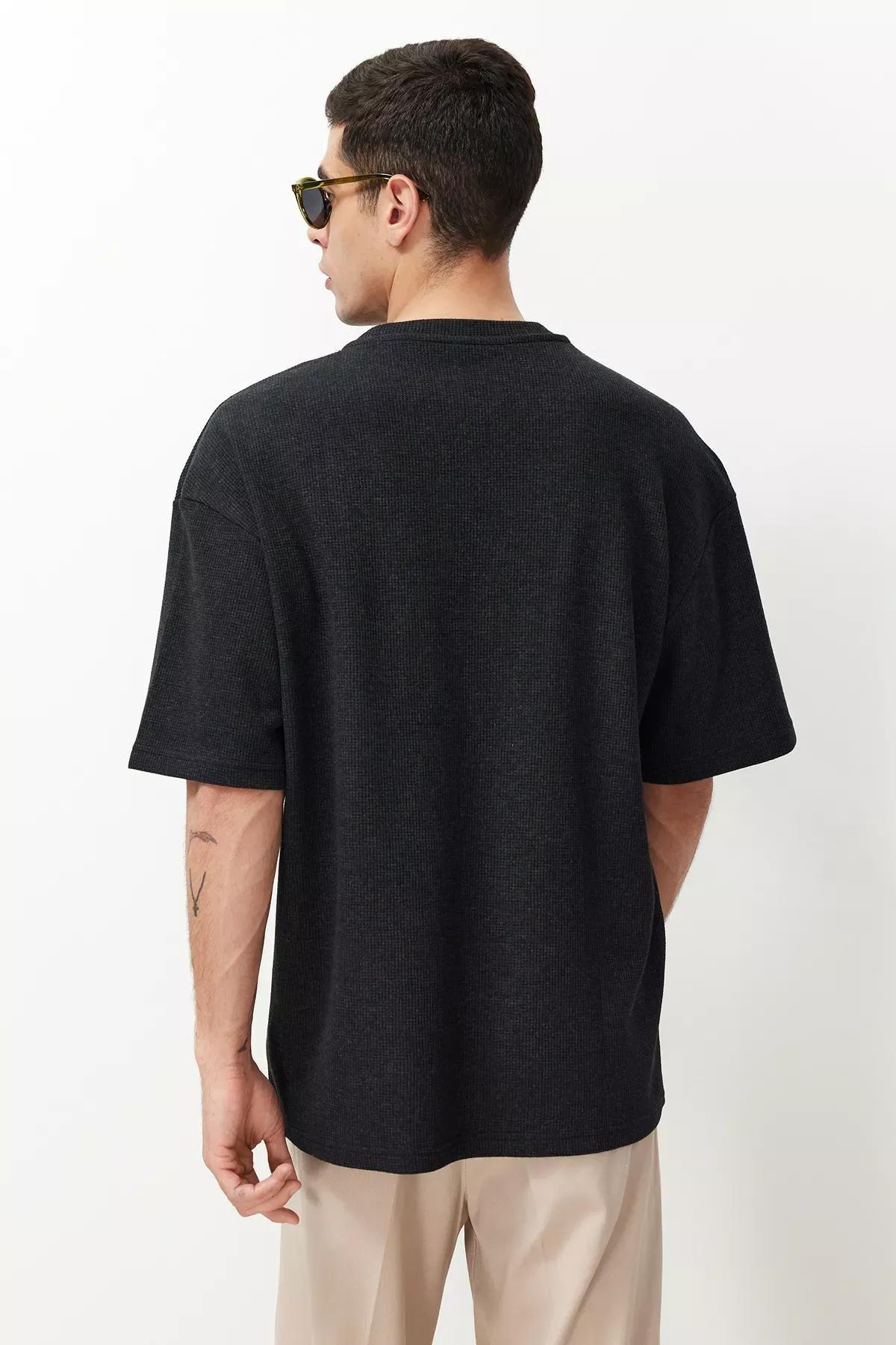 Grey Oversized Textured Waffle T-Shirt, , large image number 2