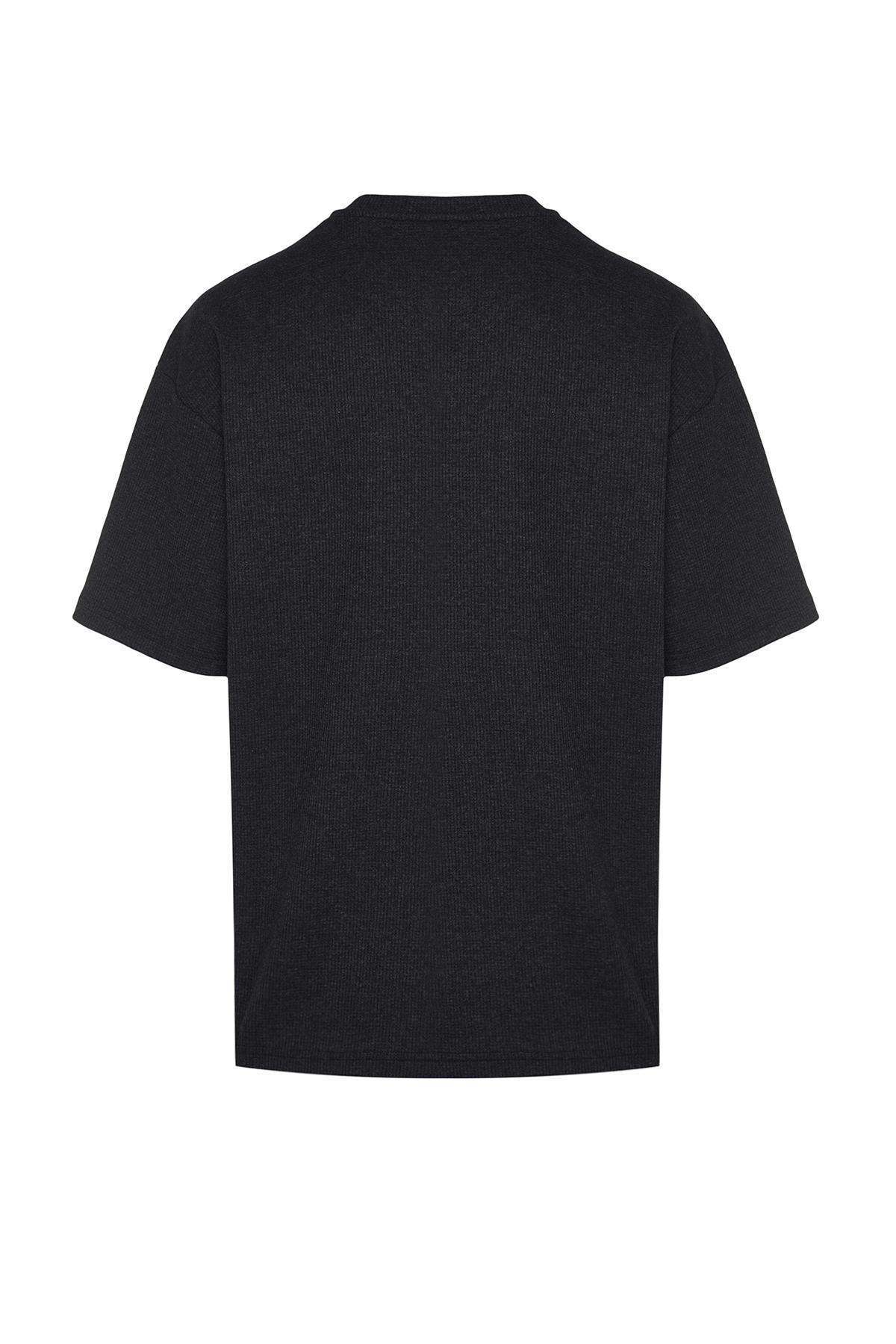 Basic Anthracite Oversize/Wide Cut Textured Waffle Short Sleeve T-Shirt TMNSS22TS00049, , large image number 6