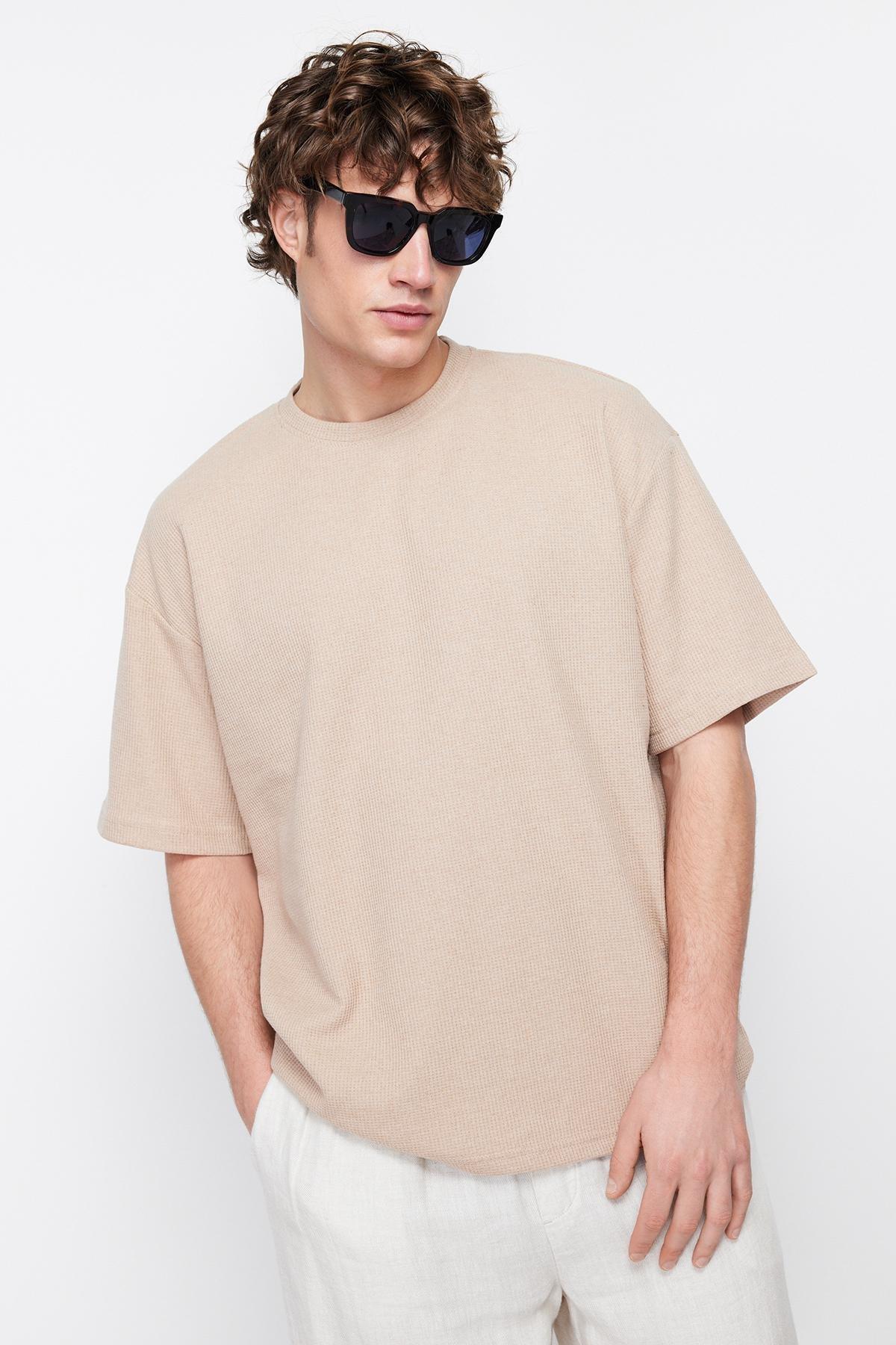 Brown Oversize Crew Neck Tshirt, , medium