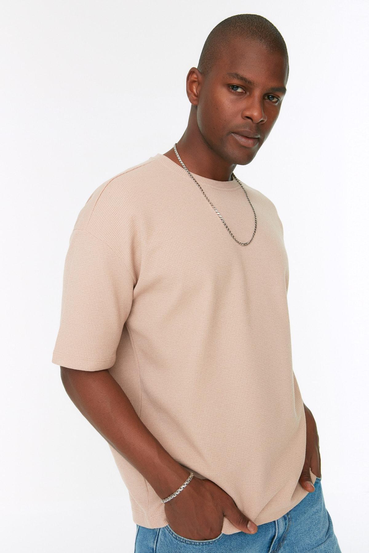 Trendyol - Brown Oversize Crew Neck Tshirt