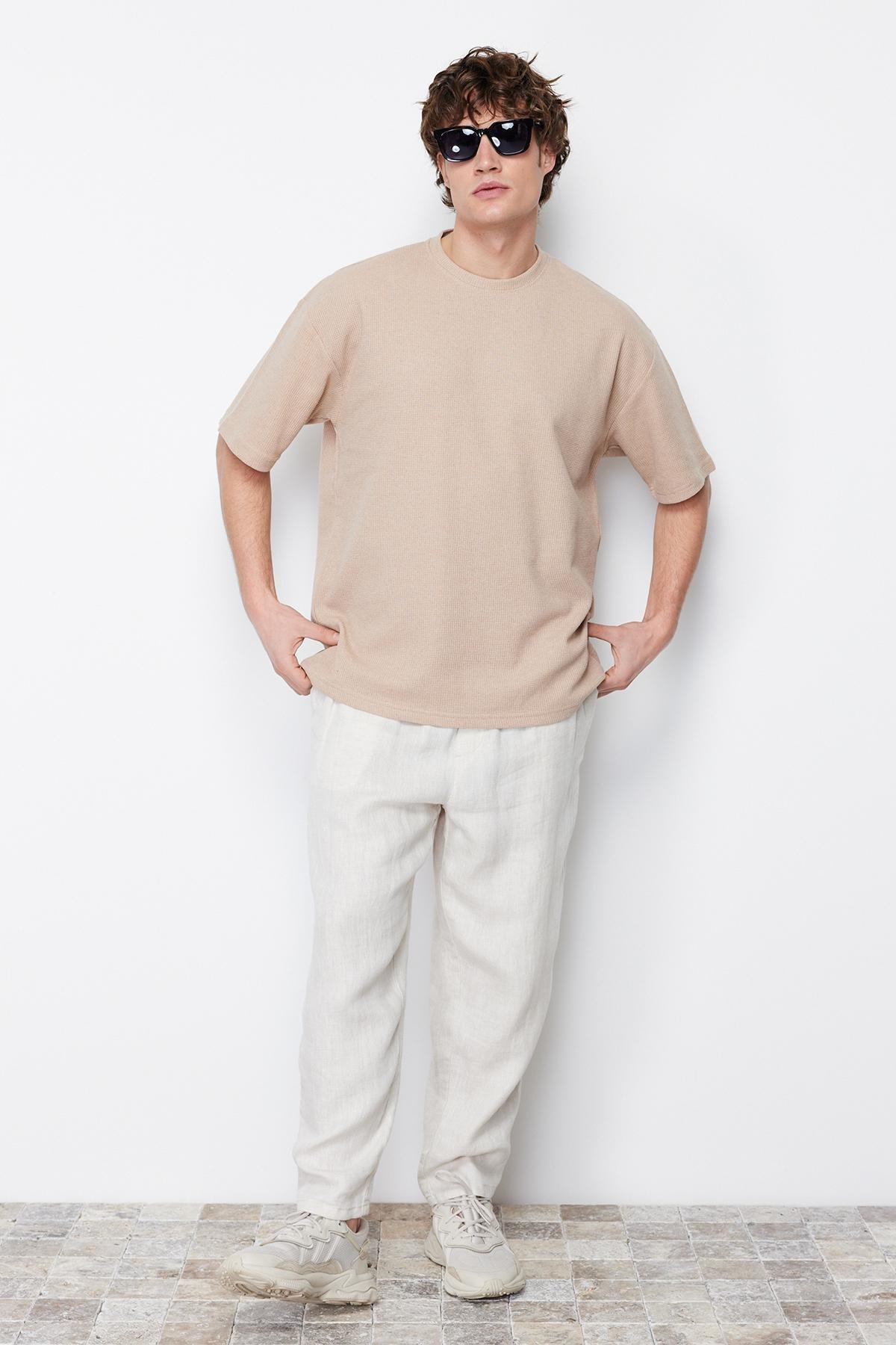 Trendyol - Brown Oversize Crew Neck Tshirt