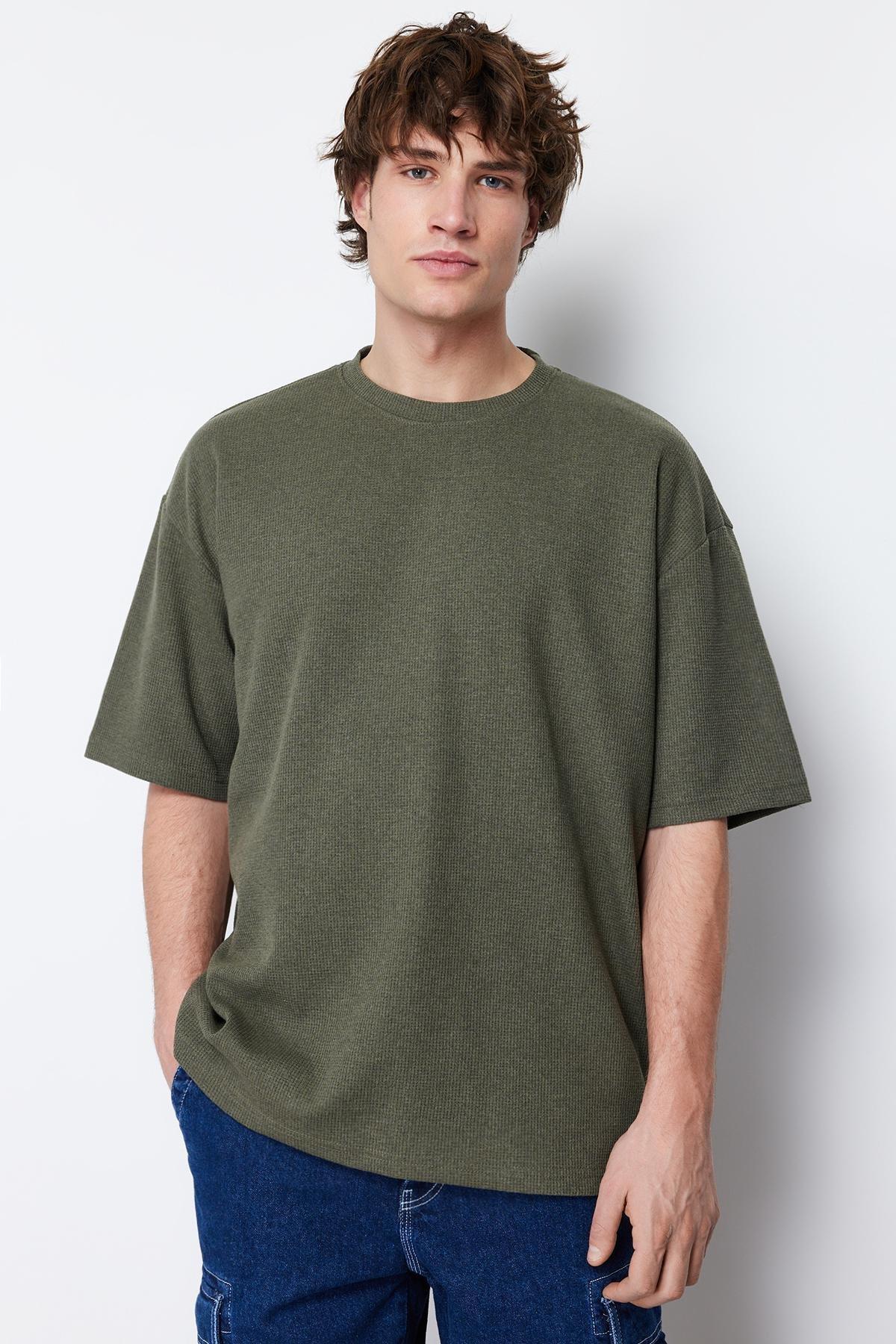 Khaki Oversize Crew Neck Tshirt, , large image number 1