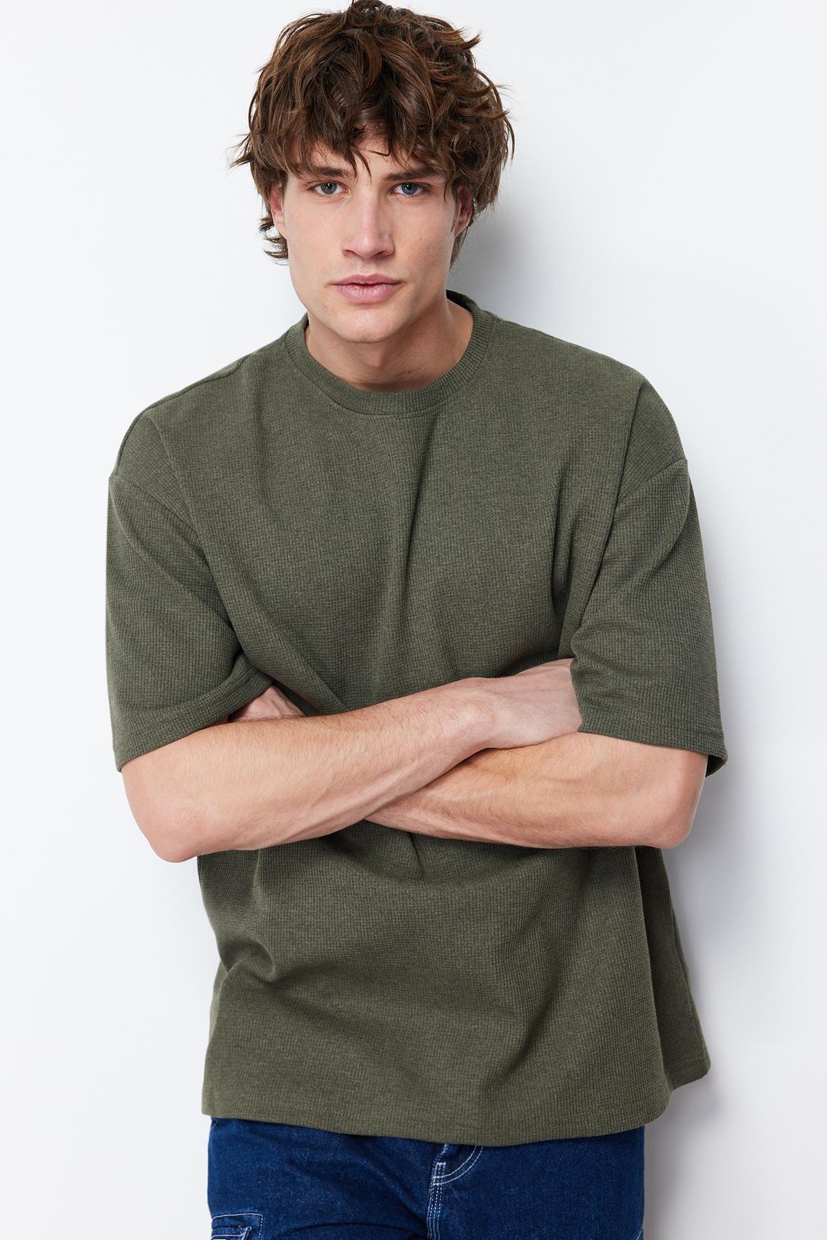 Trendyol - Khaki Oversize Crew Neck Tshirt