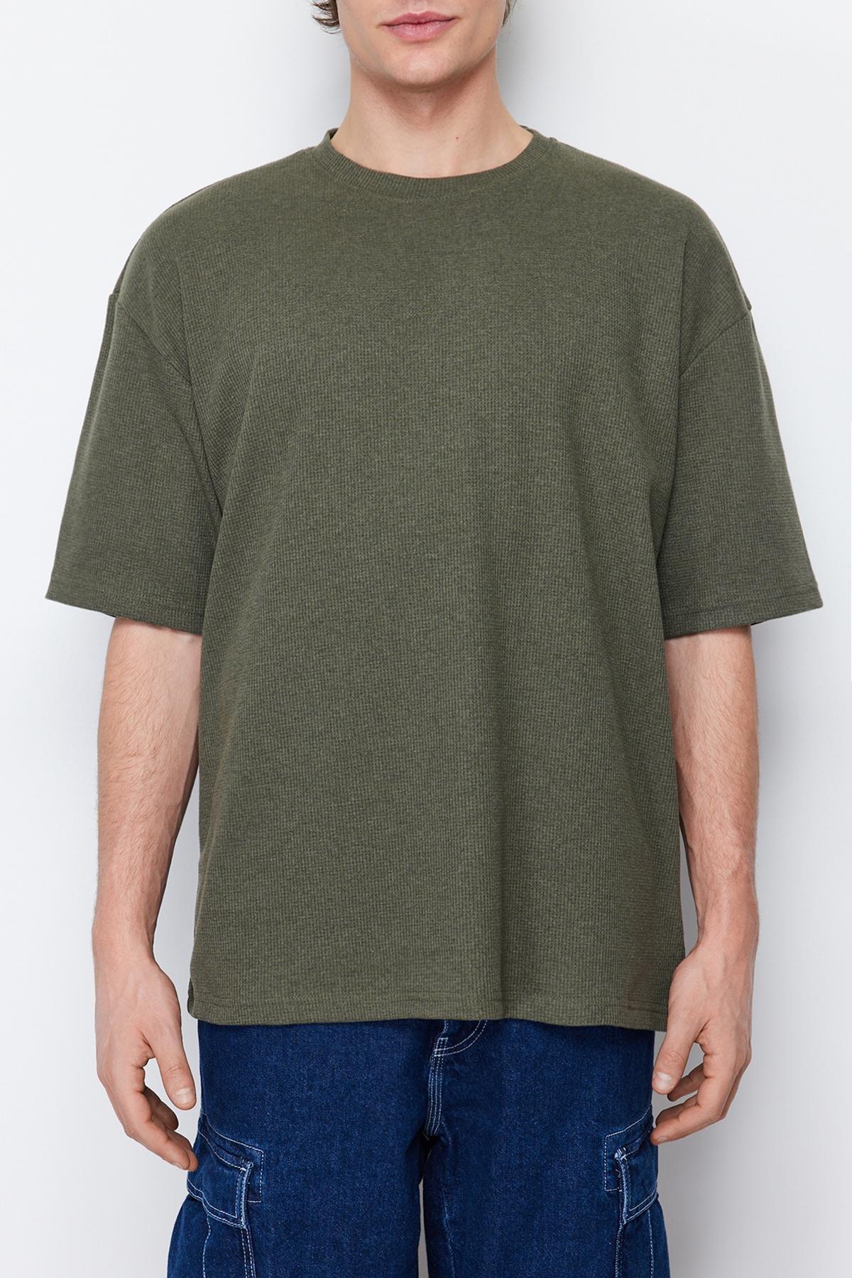 Khaki Oversize Crew Neck Tshirt, , large image number 6