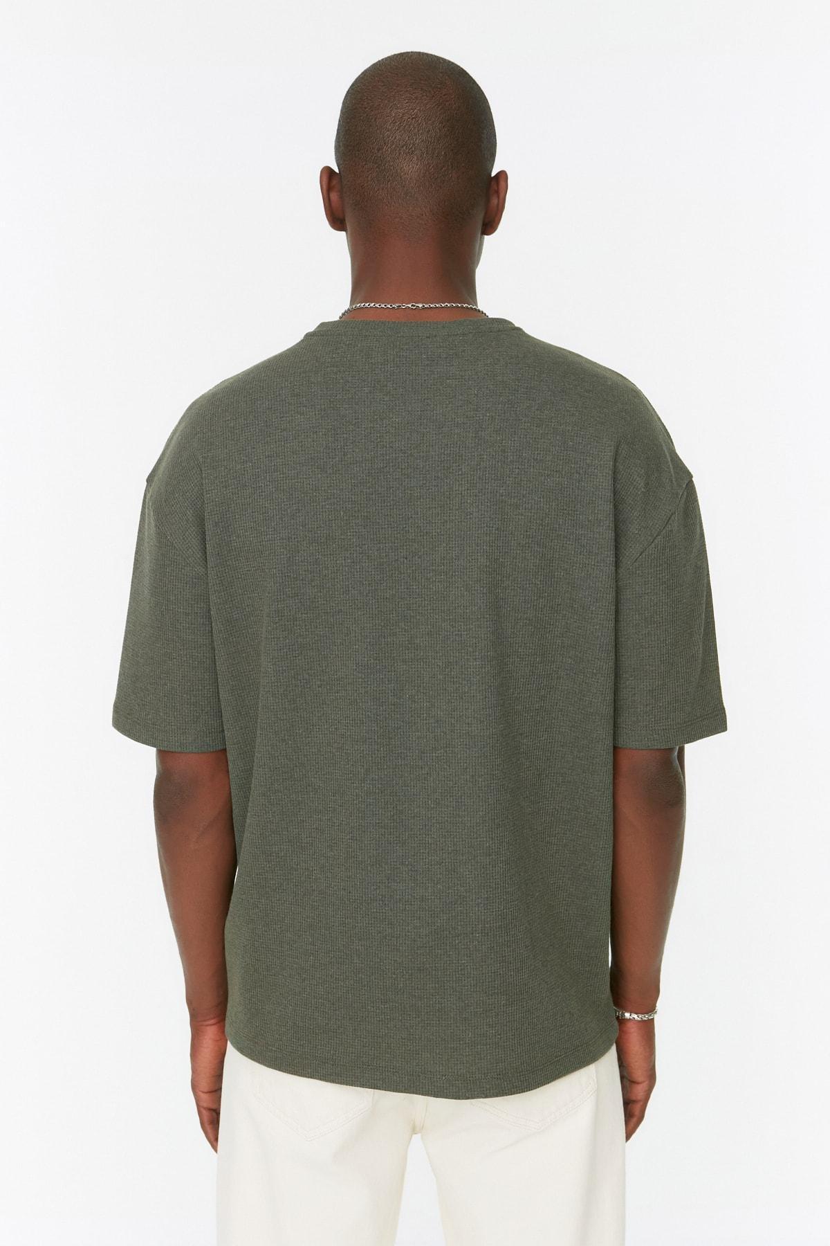 Trendyol - Khaki Oversize Crew Neck Tshirt