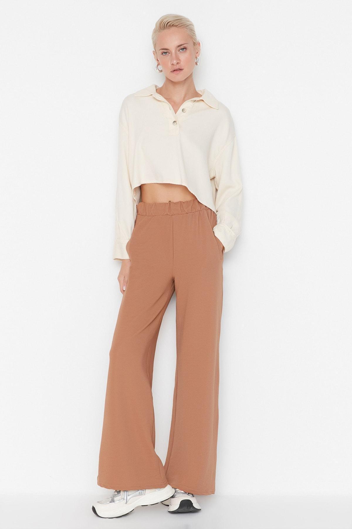 Trendyol - Brown Wide Leg High Waist Sweatpants