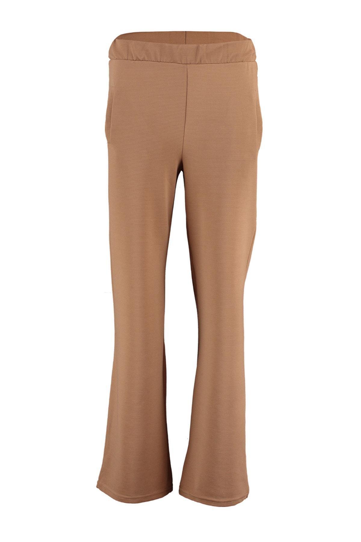 Trendyol - Brown Wide Leg High Waist Sweatpants