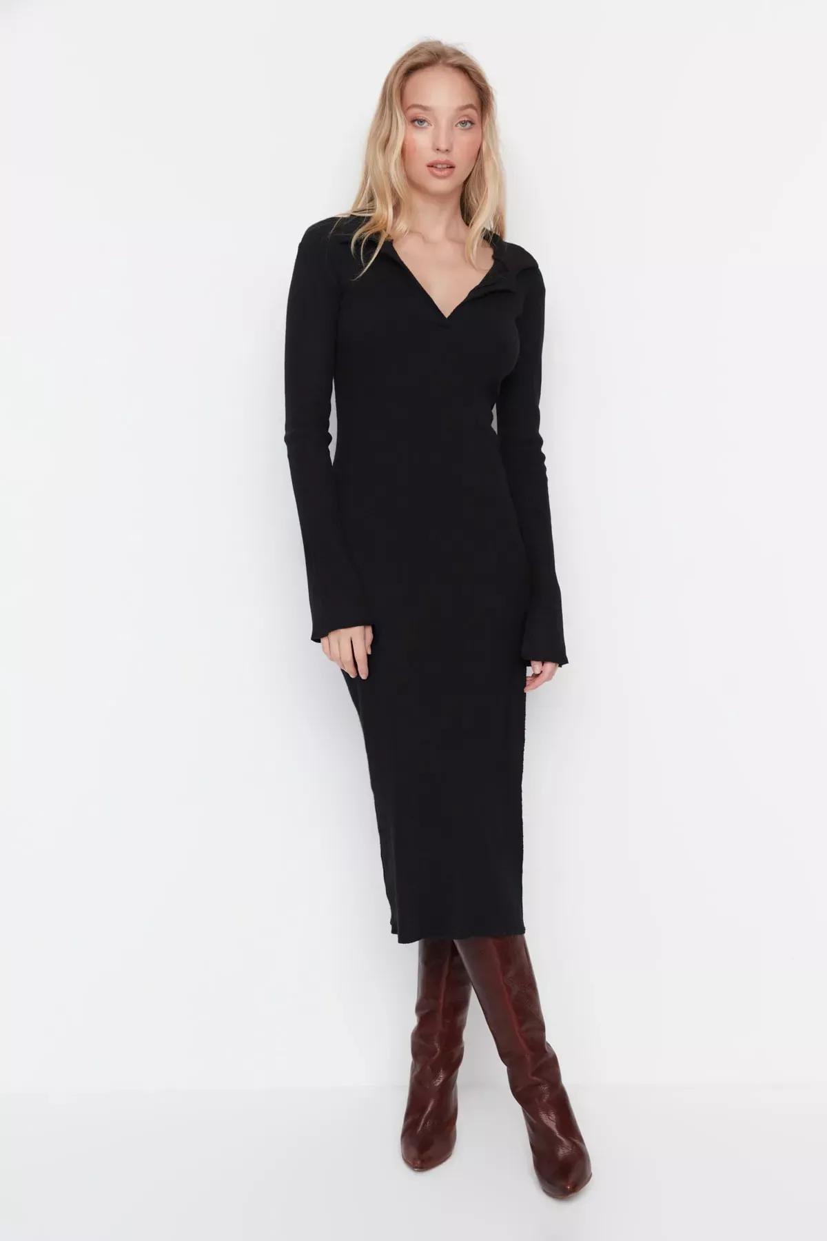 Black Fitted Bodycon Dress, , medium
