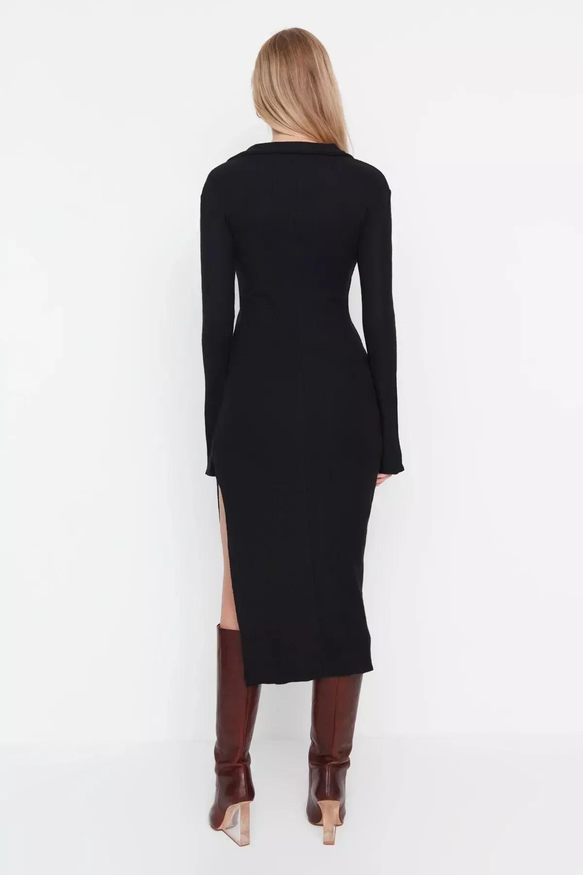 Black Fitted Bodycon Dress, Black, large image number 4