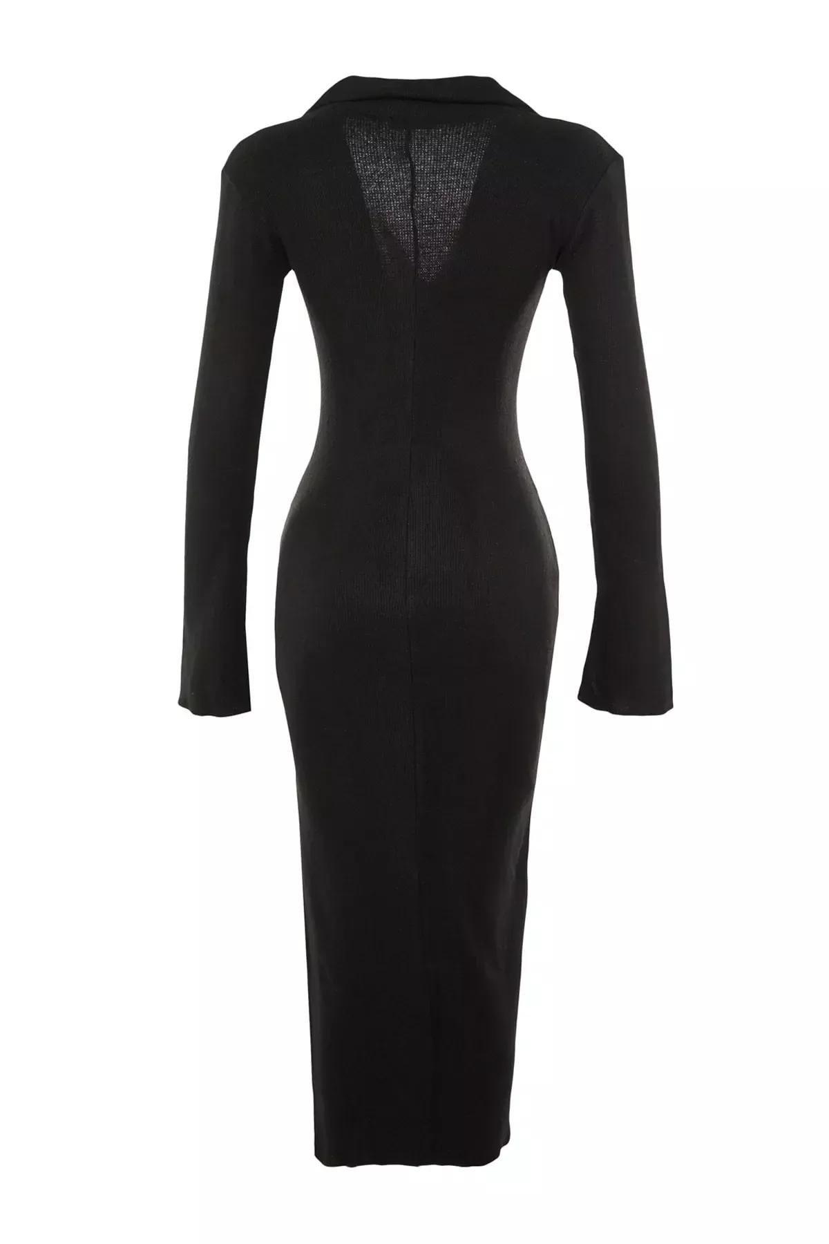 Black Fitted Bodycon Dress, Black, large image number 6