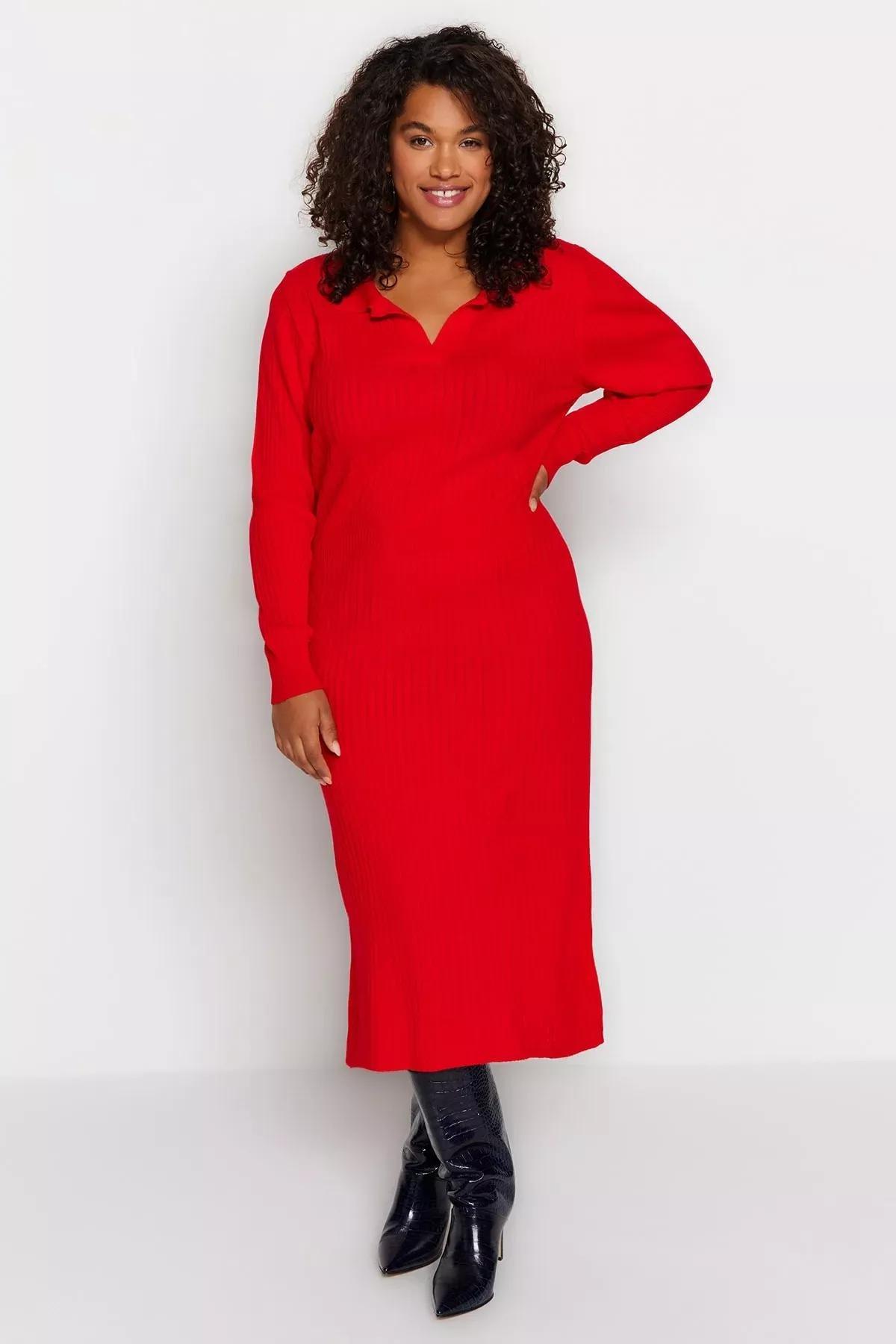 Red Bodycon Plus Size Dress, Red, large image number 0
