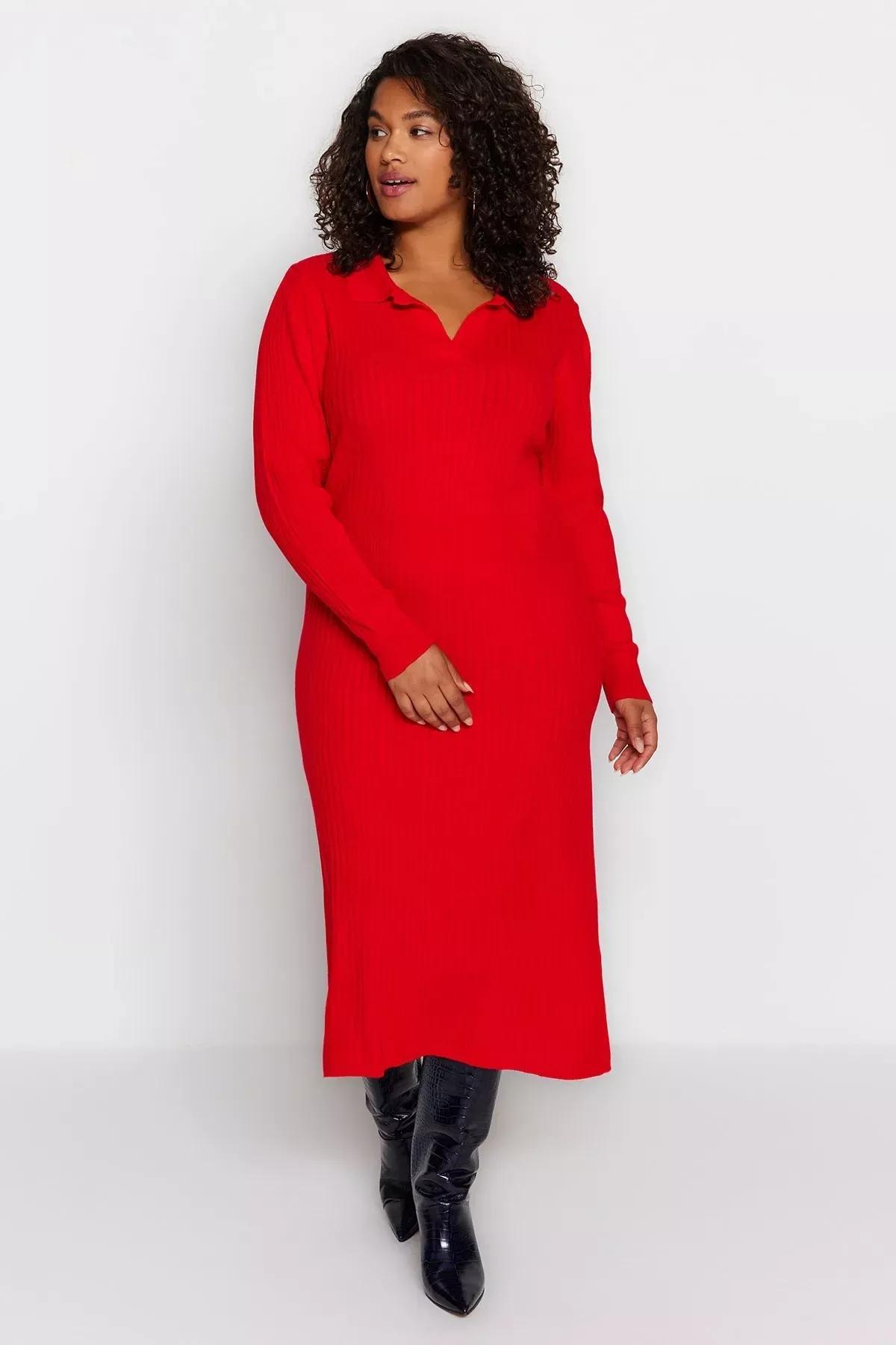 Red Bodycon Plus Size Dress, Red, large image number 1