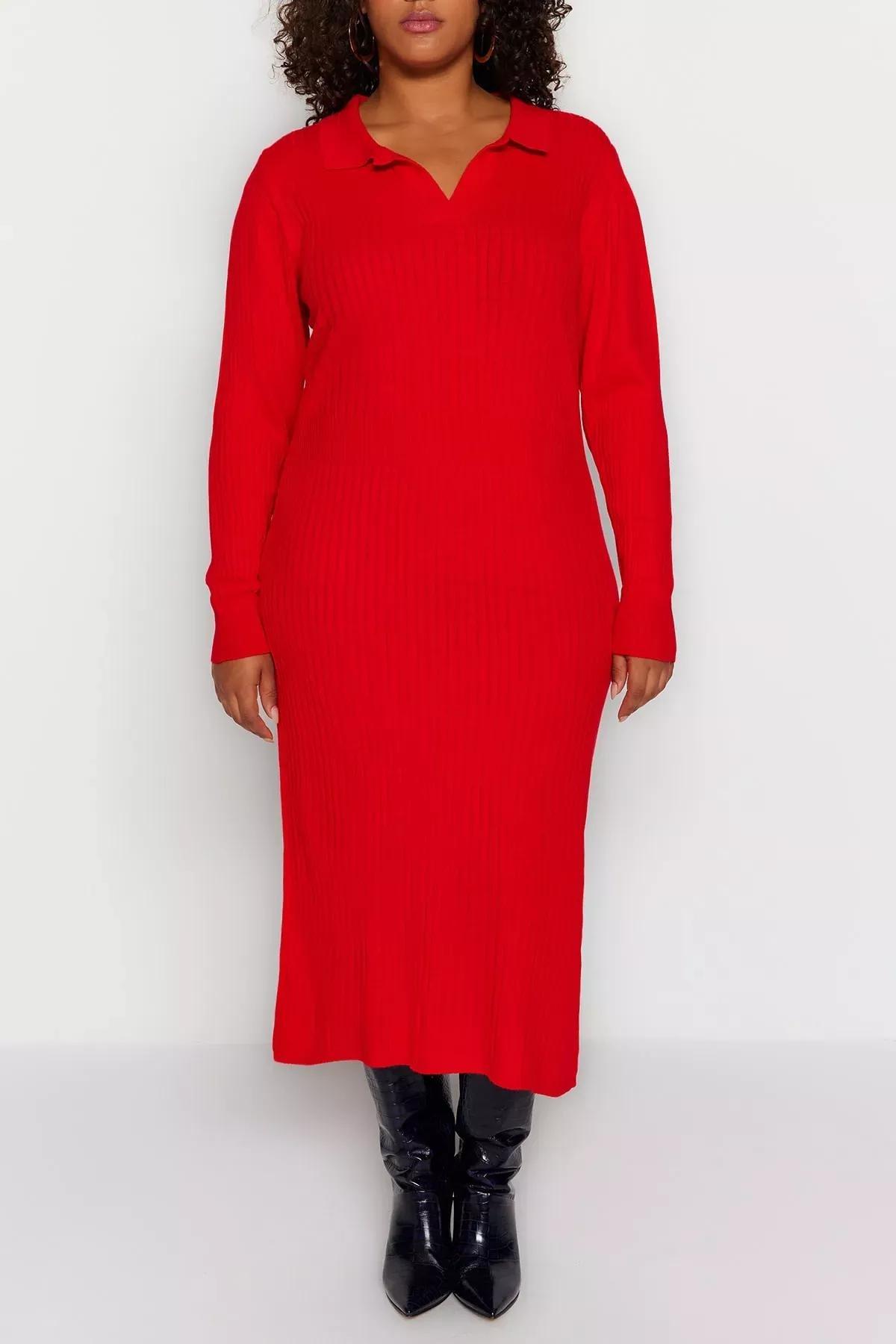 Red Bodycon Plus Size Dress, Red, large image number 2