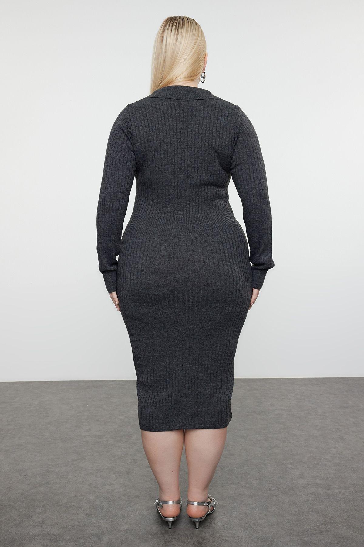 Anthracite Ribbed Bodycon Midi Dress, , large image number 2