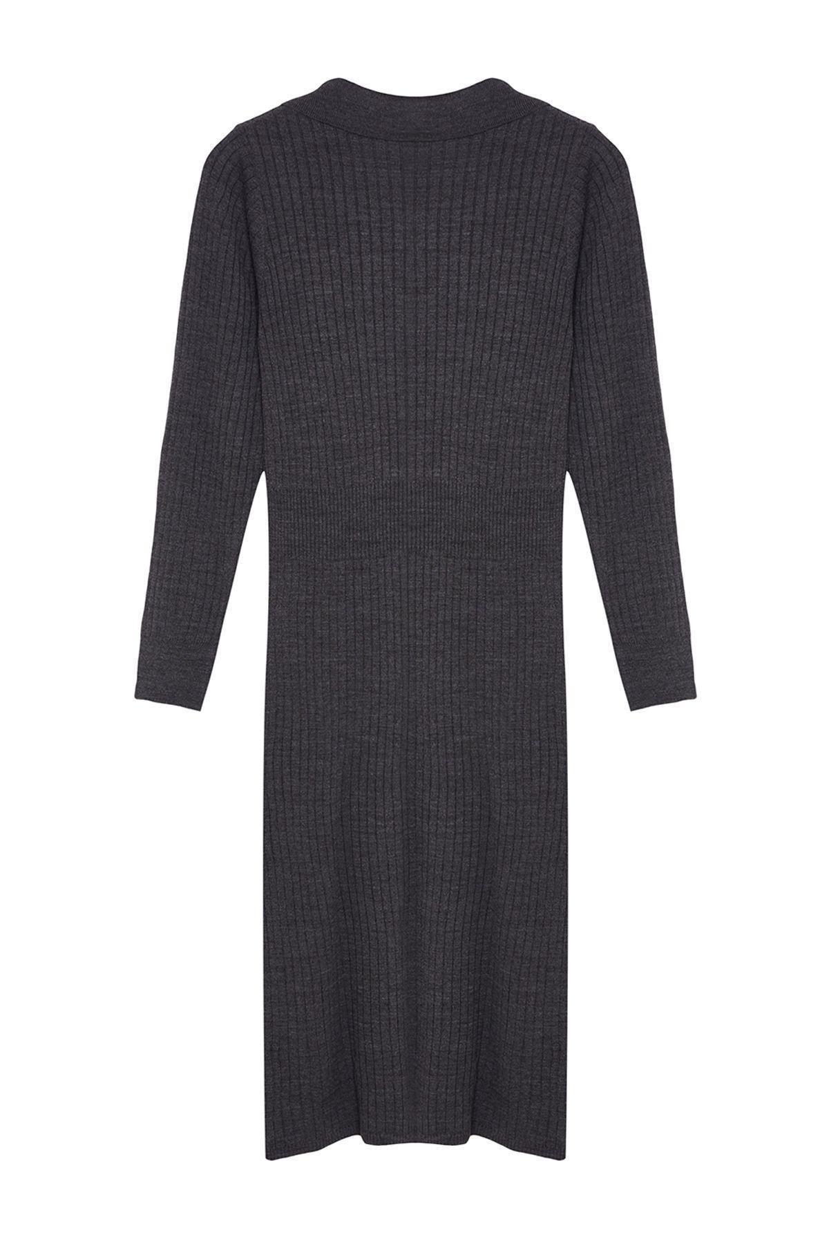 Anthracite Ribbed Bodycon Midi Dress, , large image number 4