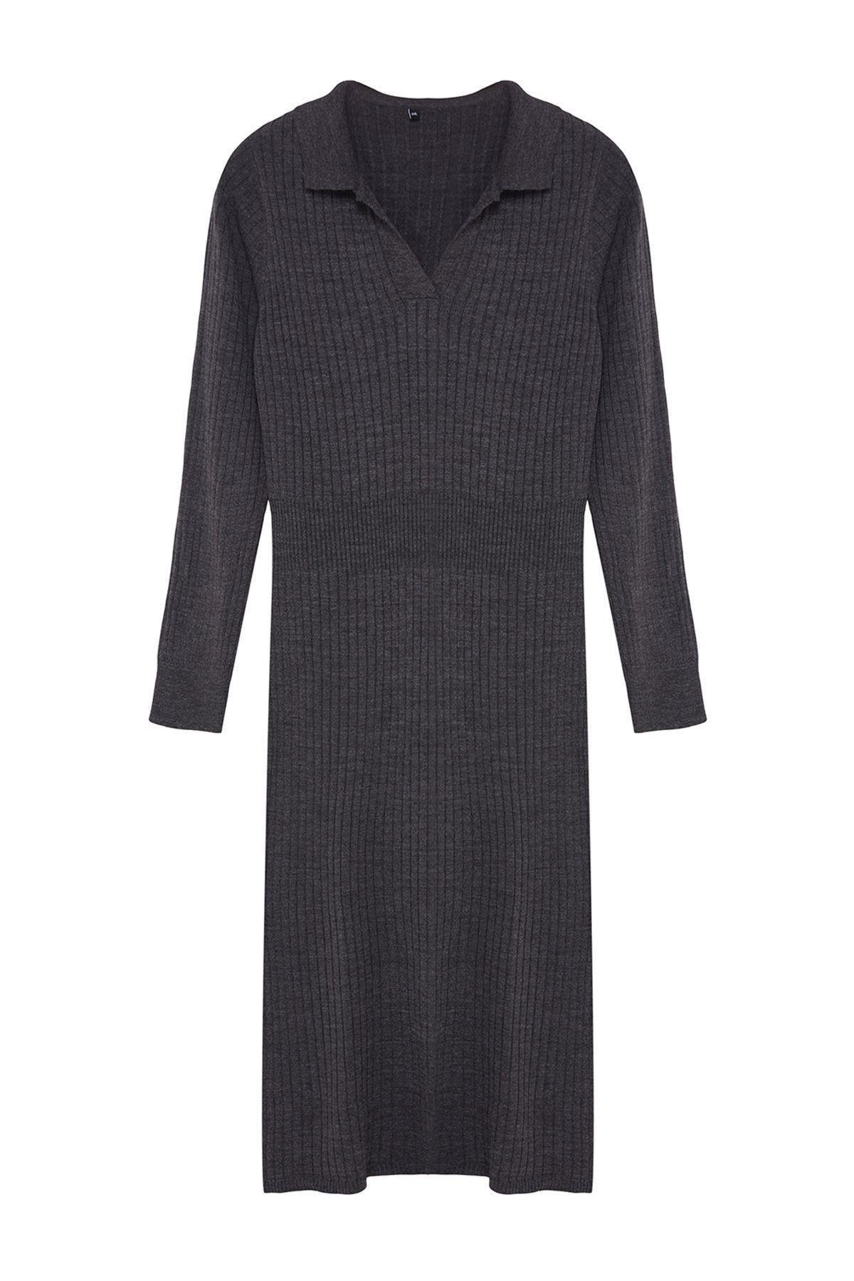 Anthracite Ribbed Bodycon Midi Dress, , large image number 5