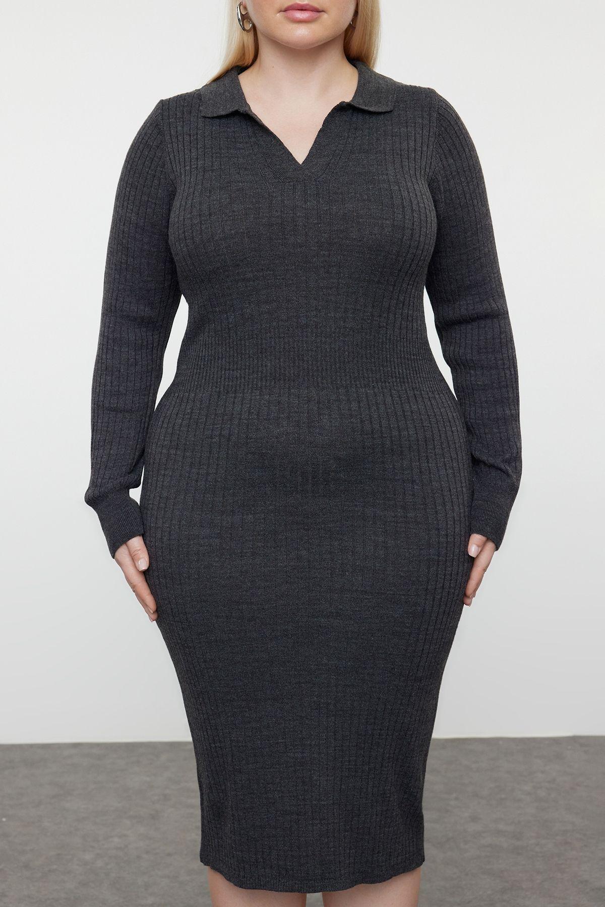 Anthracite Ribbed Bodycon Midi Dress, , large image number 6