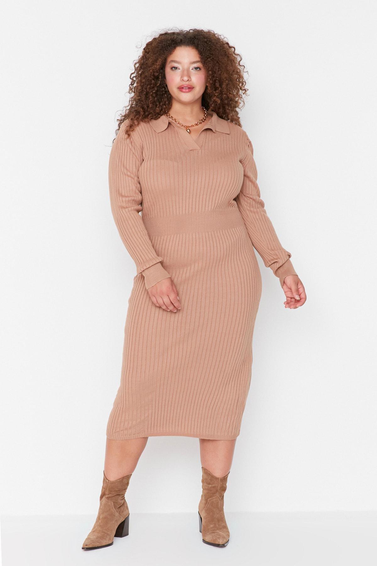 Brown Bodycon Plus Size Dress, , large image number 0