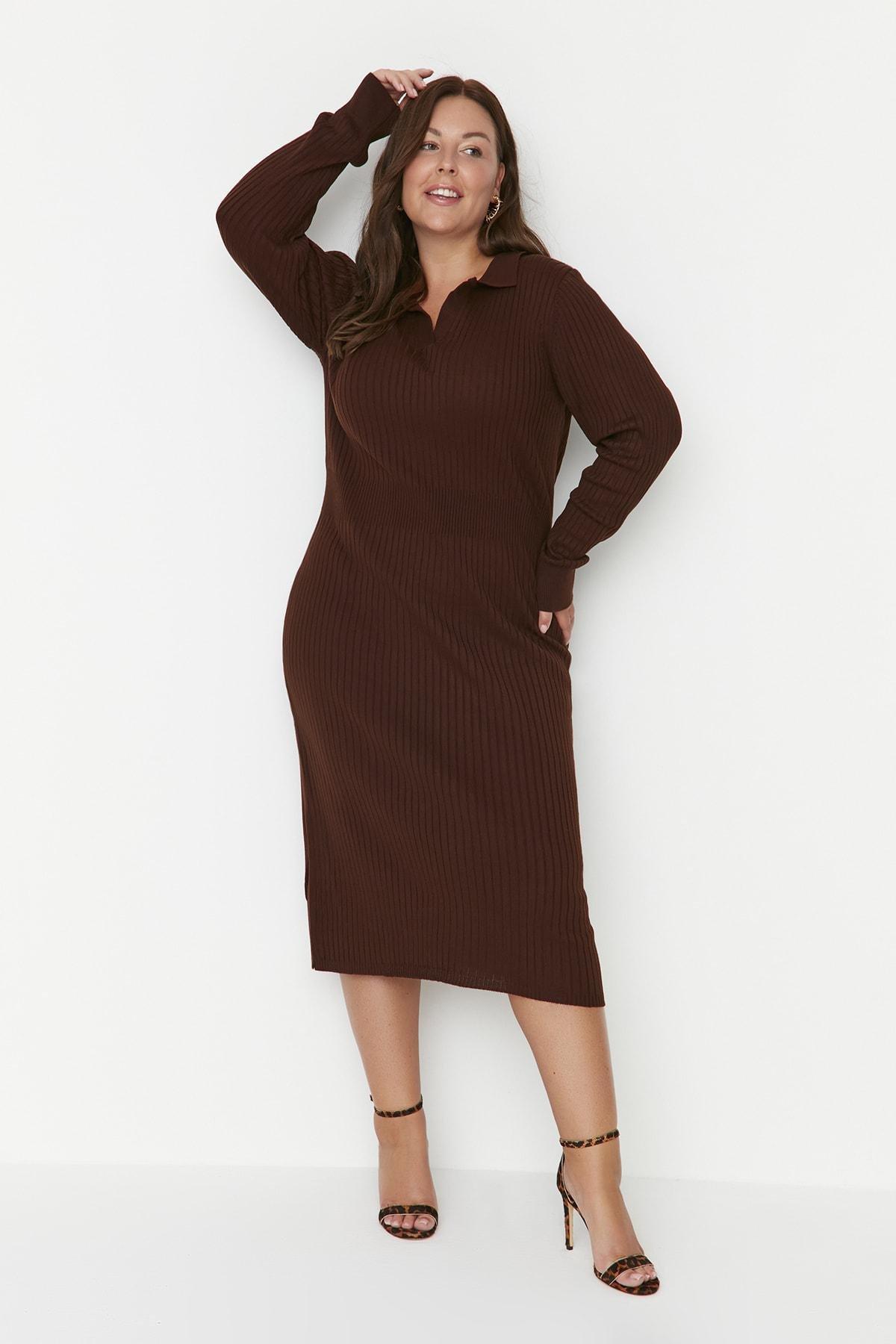 Brown Bodycon Plus Size Dress, , large image number 1