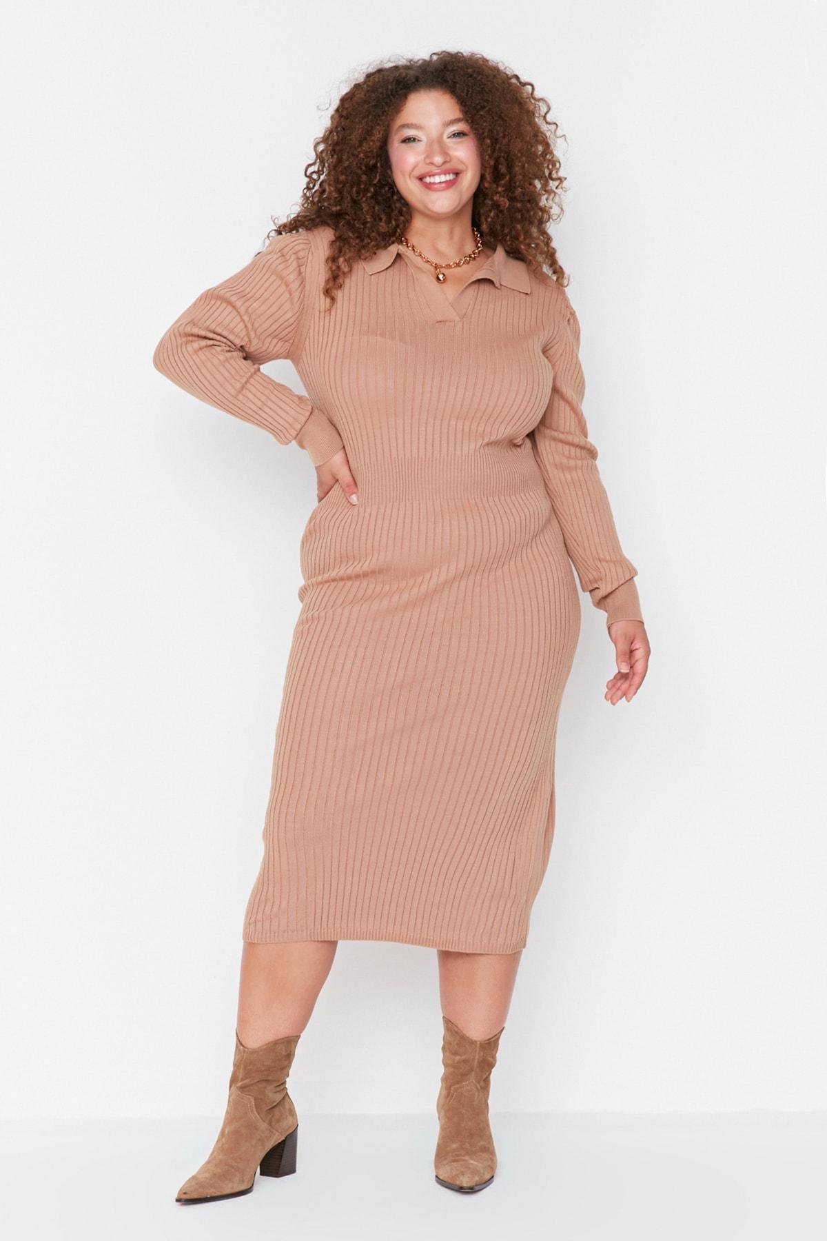 Brown Bodycon Plus Size Dress, , large image number 2