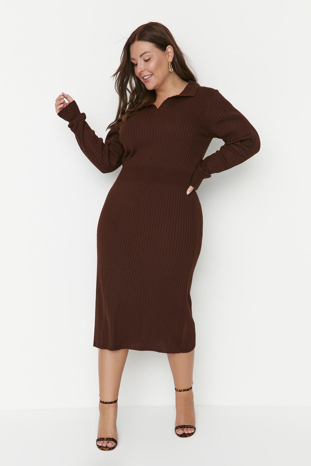 Brown Bodycon Plus Size Dress, , large image number 3