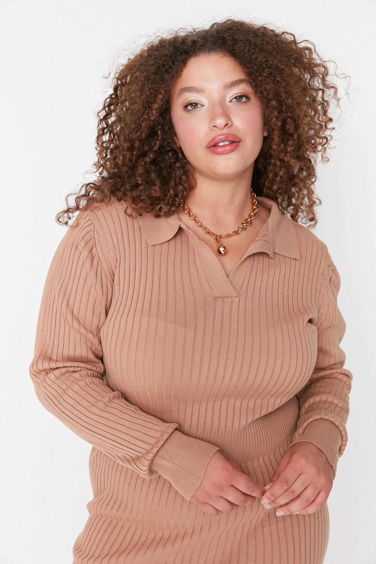 Brown Bodycon Plus Size Dress, , large image number 4