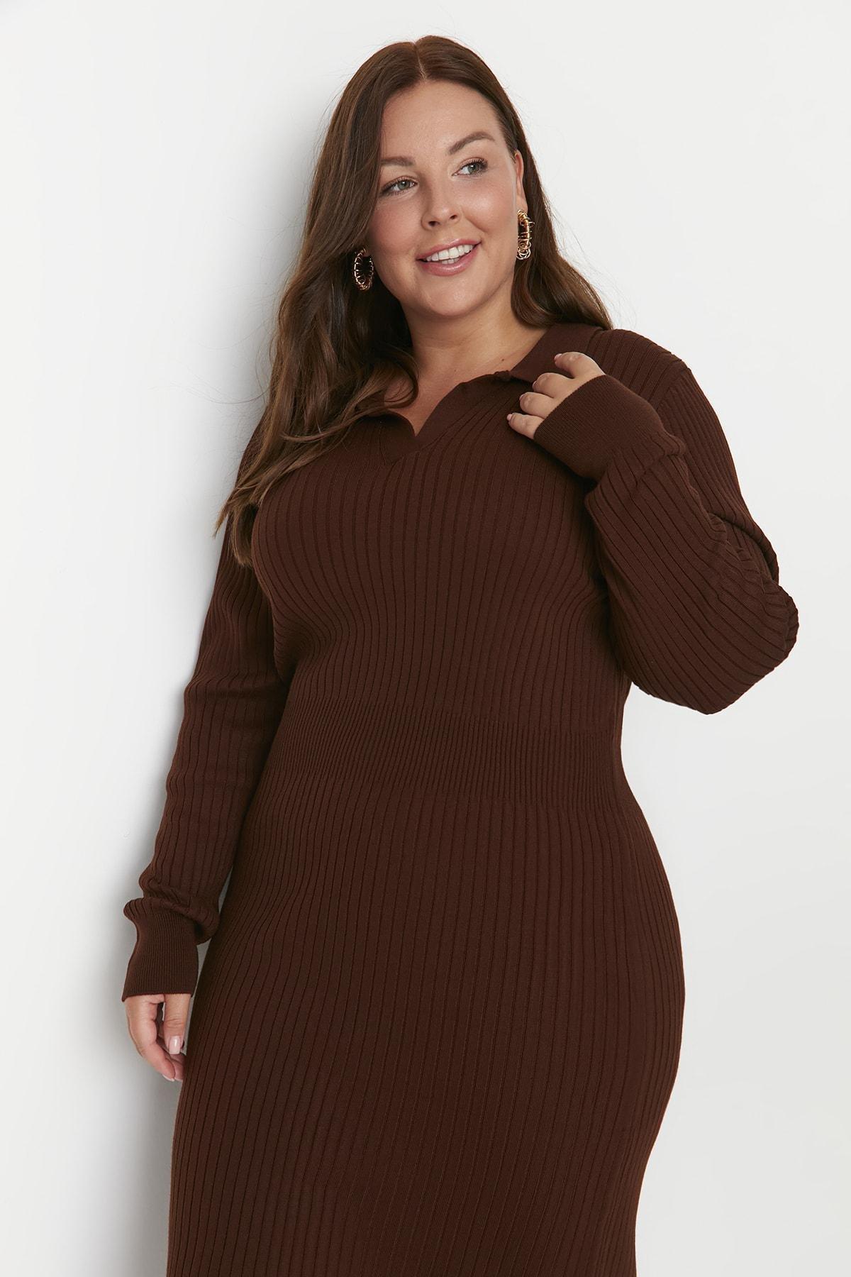 Brown Bodycon Plus Size Dress, , large image number 5