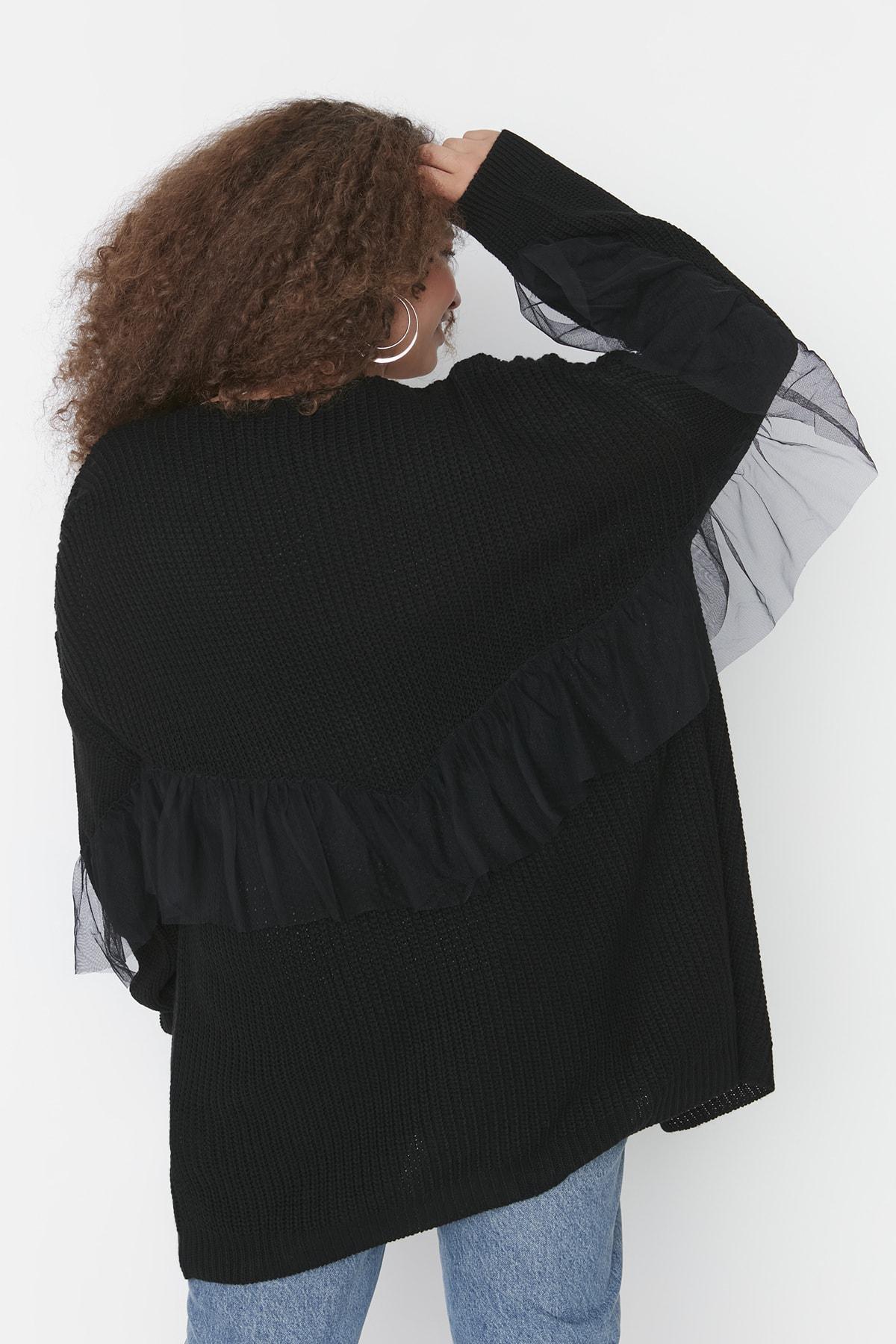 Trendyol - Black V Neck Plus Size Cardigan