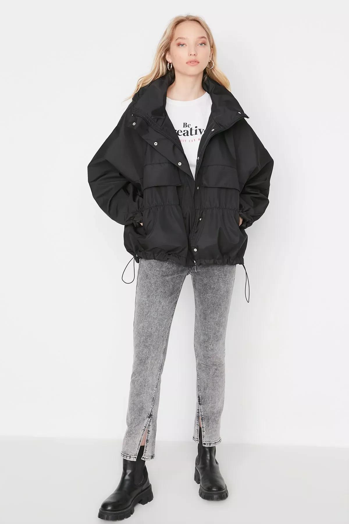 Black Hooded Puffer Jacket, Black, large image number 1
