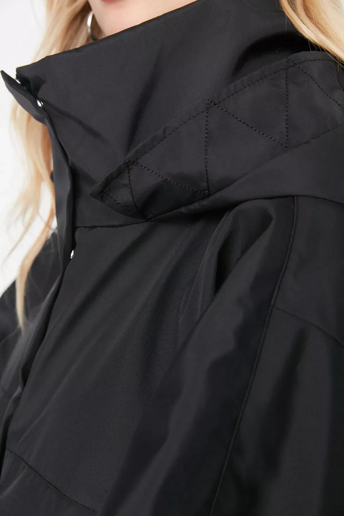 Black Hooded Puffer Jacket, Black, large image number 3