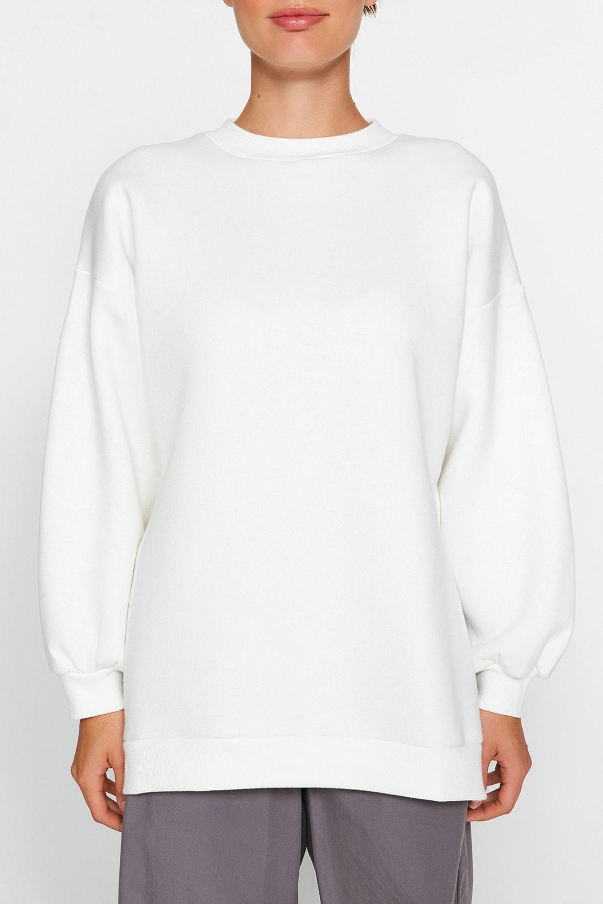 White Oversize Knitted Sweatshirt, , large image number 3