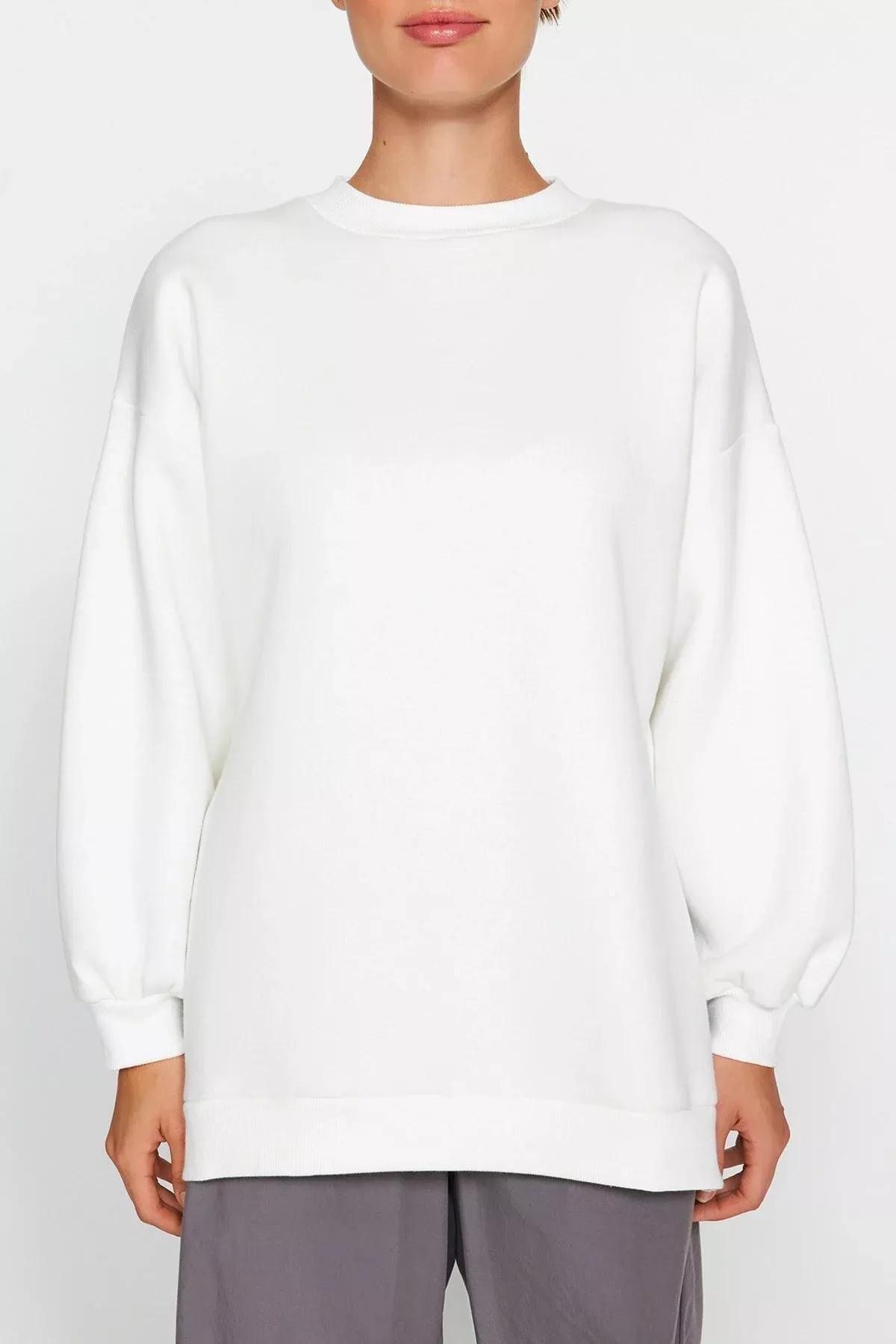 White Oversize Knitted Sweatshirt, , large image number 3