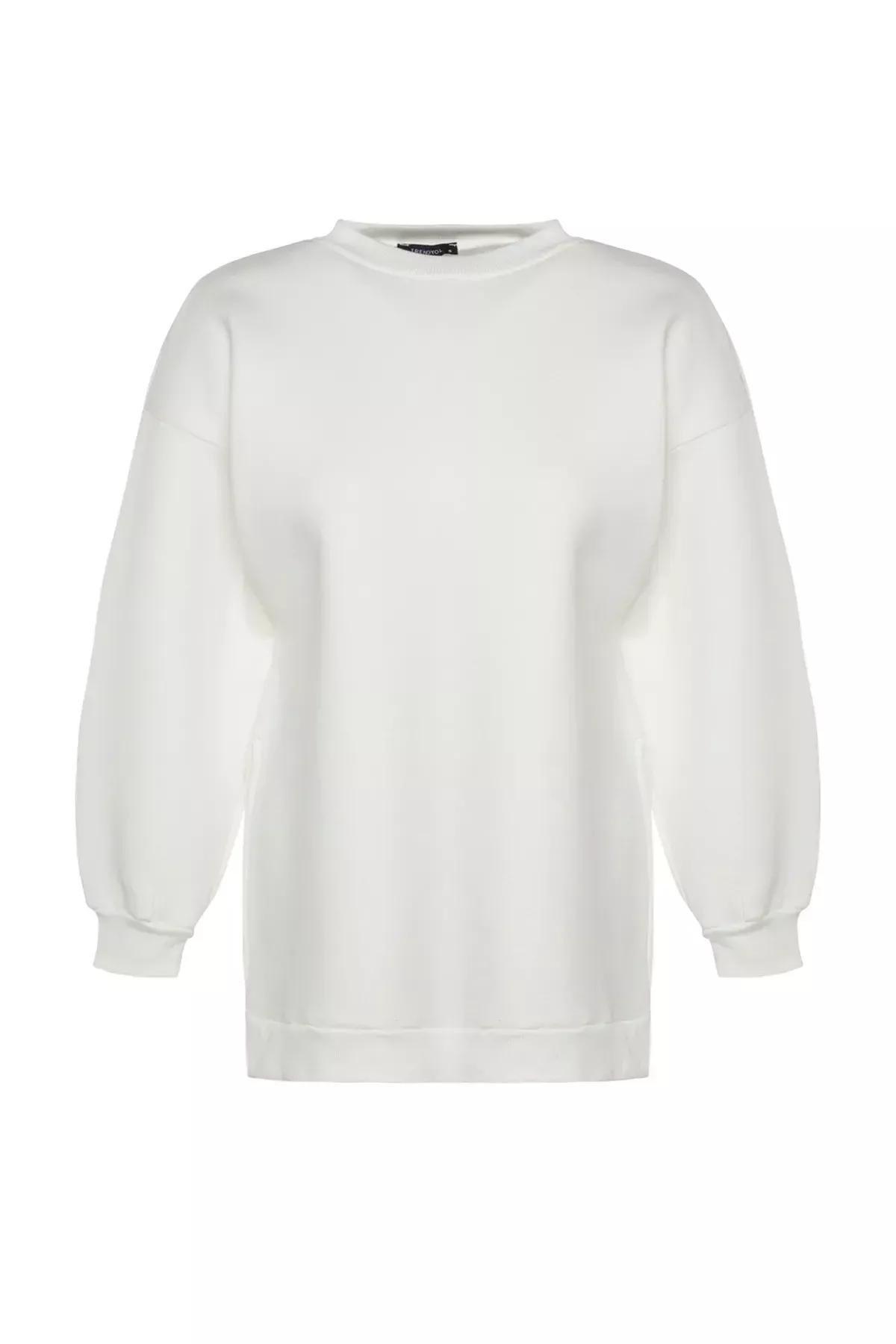White Oversize Knitted Sweatshirt, , large image number 5