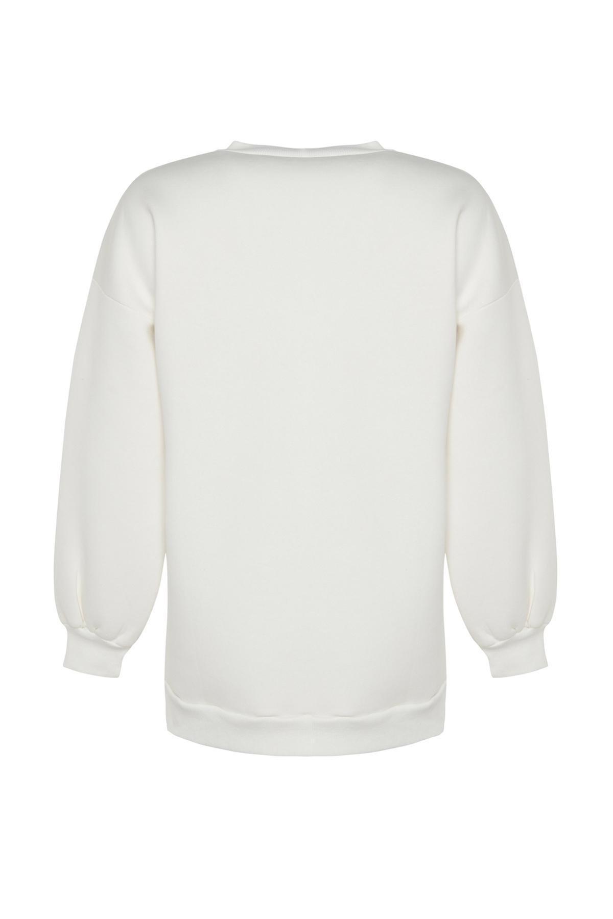 White Oversize Knitted Sweatshirt, , large image number 7
