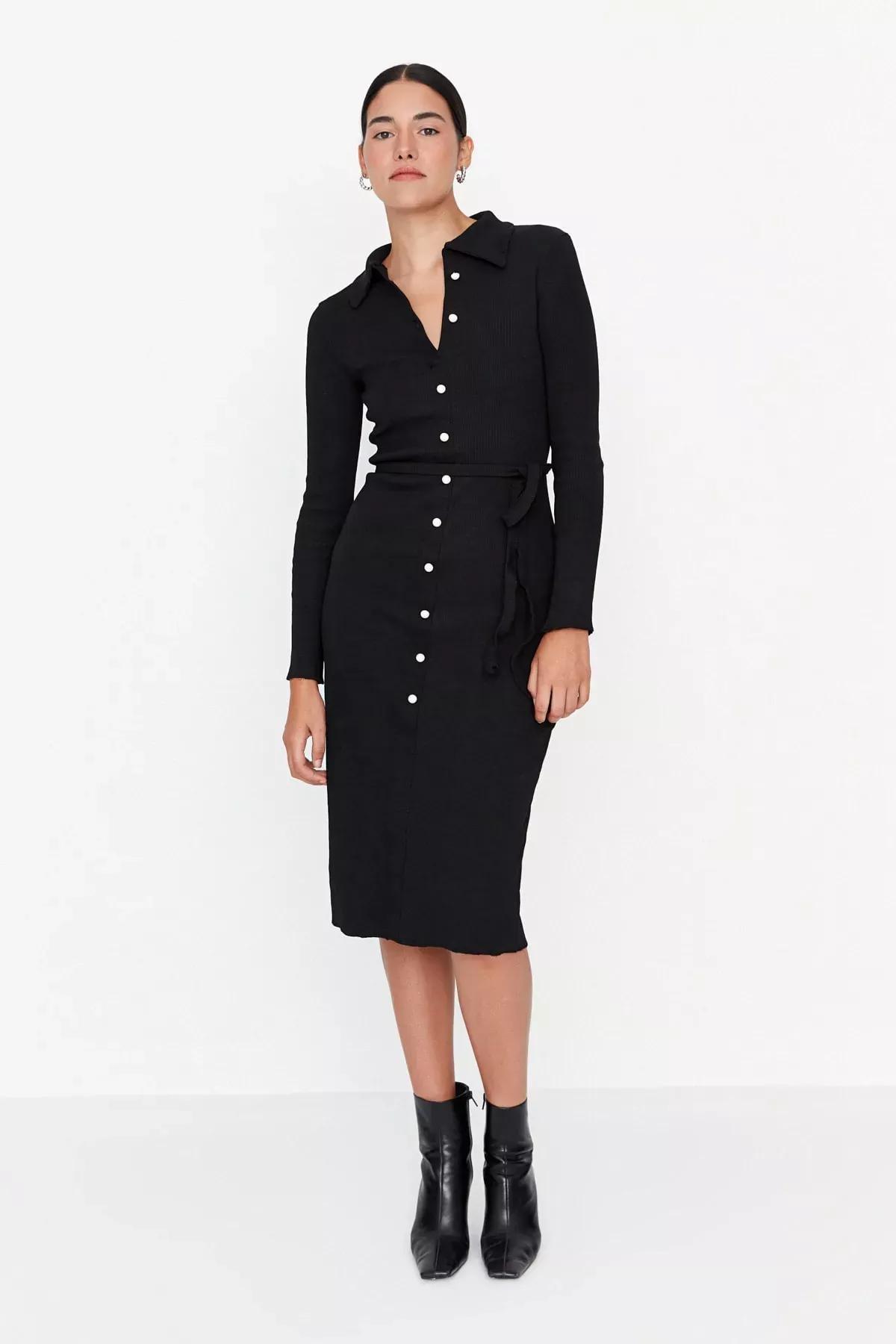 Black Fitted Bodycon Dress, Black, large image number 0