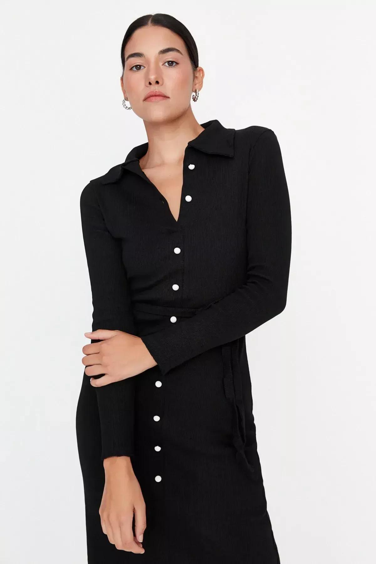 Black Fitted Bodycon Dress, Black, large image number 1